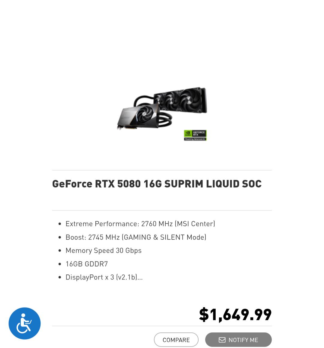 Nvidia RTX 5080 Msi Suprim liquid Soc edition
