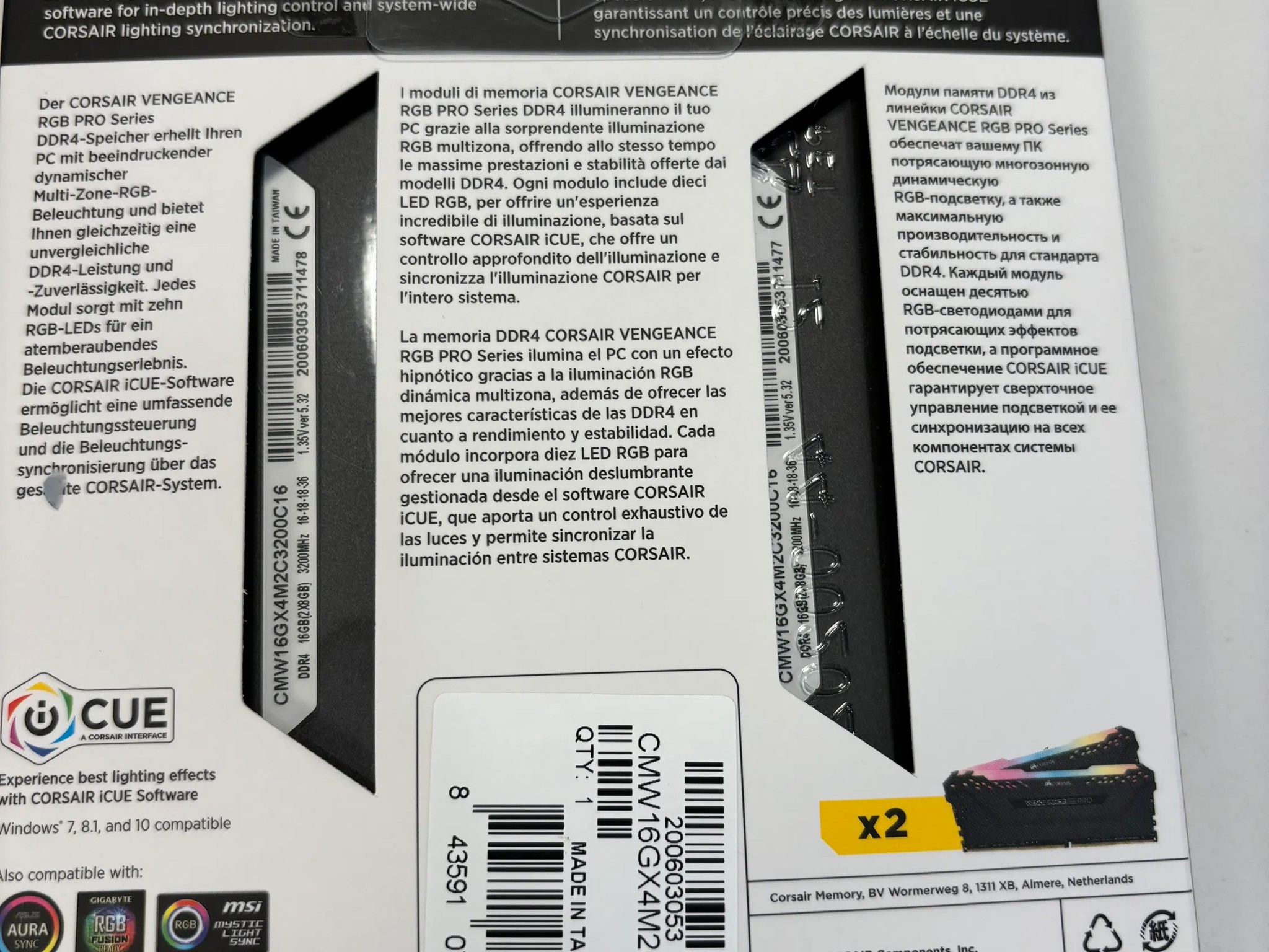 Corsair Vengeance DDR4 RAM 16Gb (8x2) 3200mhz Black