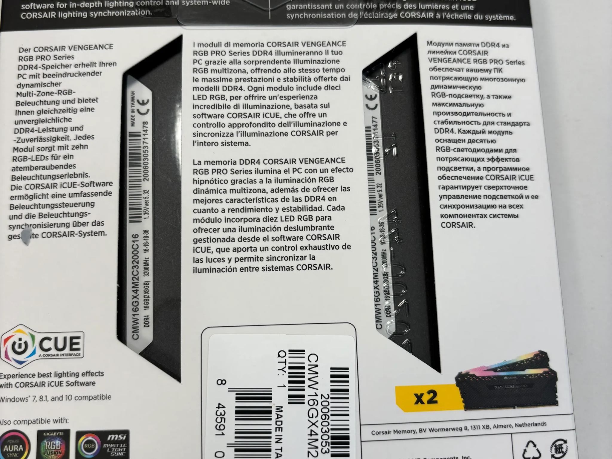 Corsair Vengeance DDR4 RAM 16Gb (8x2) 3200mhz Black