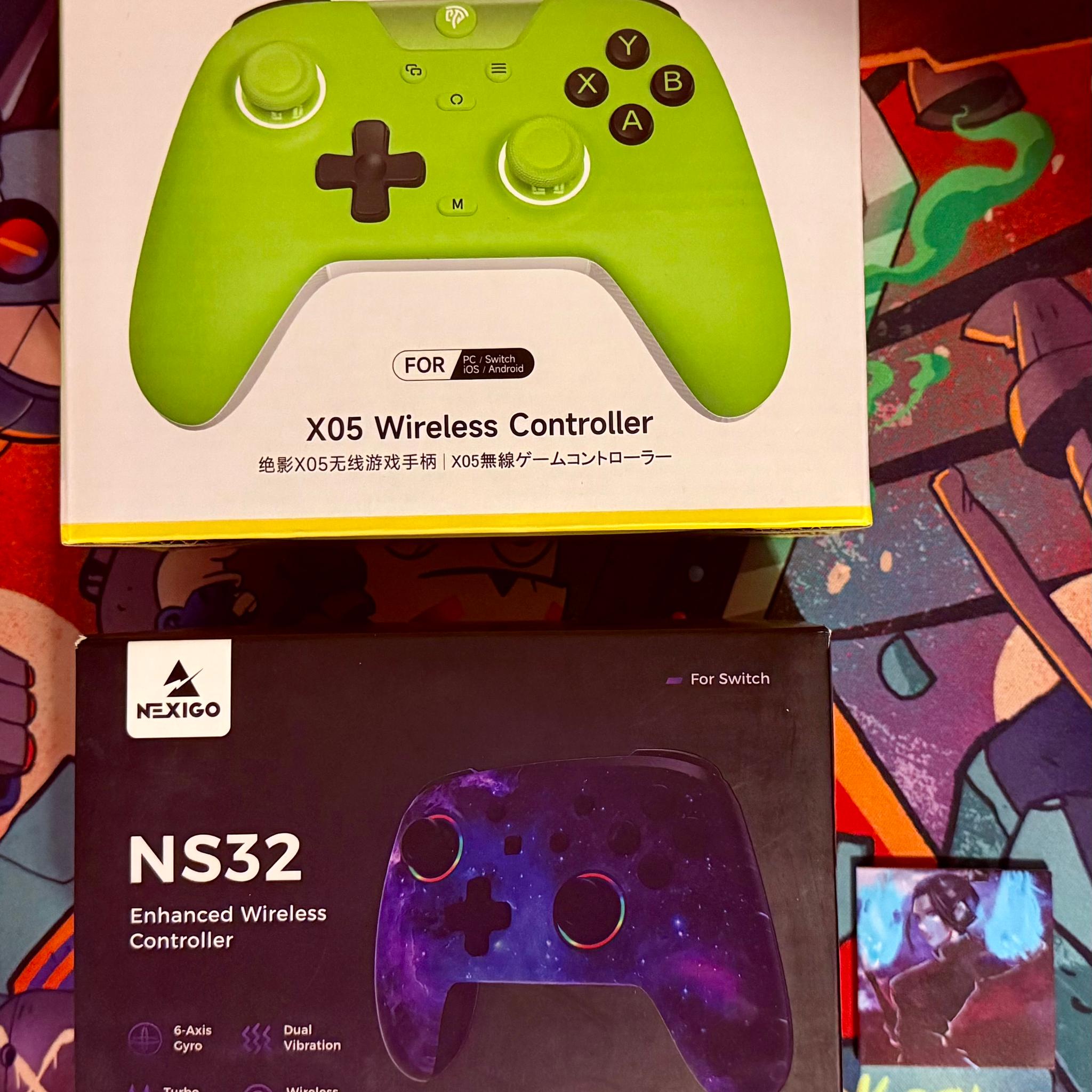 NexiGo NS32 Wireless Controller (Cosmic Nebula) + EasySMX X05 Gaming Controller (Lime) Bundle