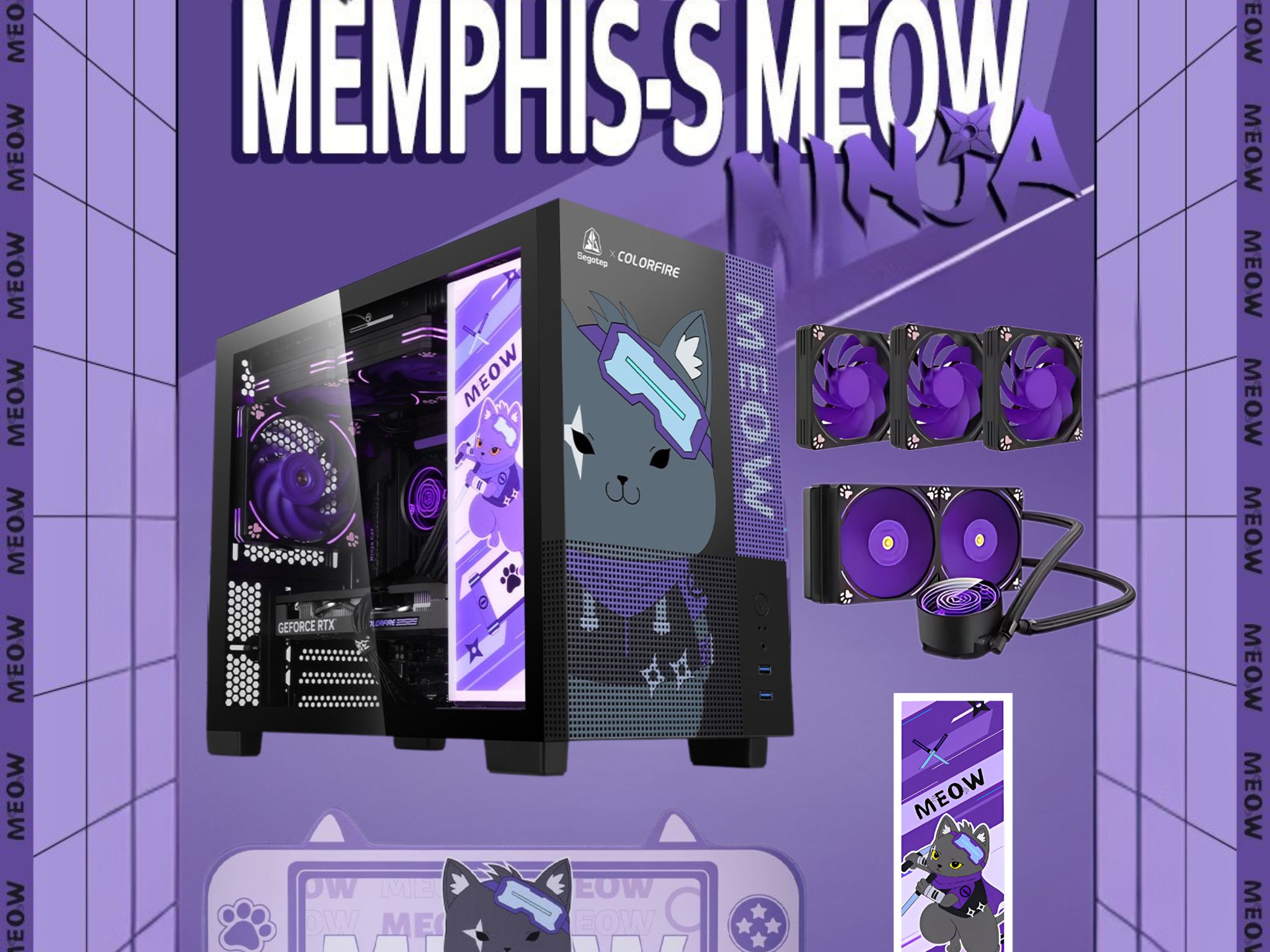 🐾  Memphis-S Meow Ninja Ultimate Combo | Case + 3 RGB Meow Fans + Lightning Panel + Mouse Pad |