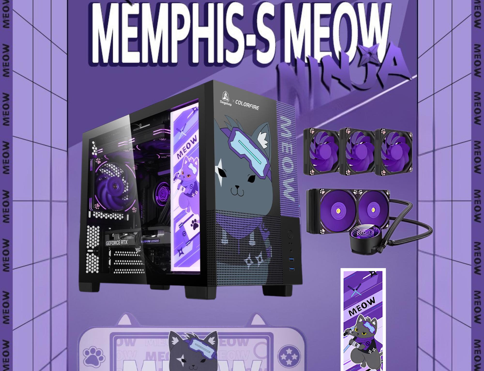 🐾  Memphis-S Meow Ninja Ultimate Combo | Case + 3 RGB Meow Fans + Lightning Panel + Mouse Pad |