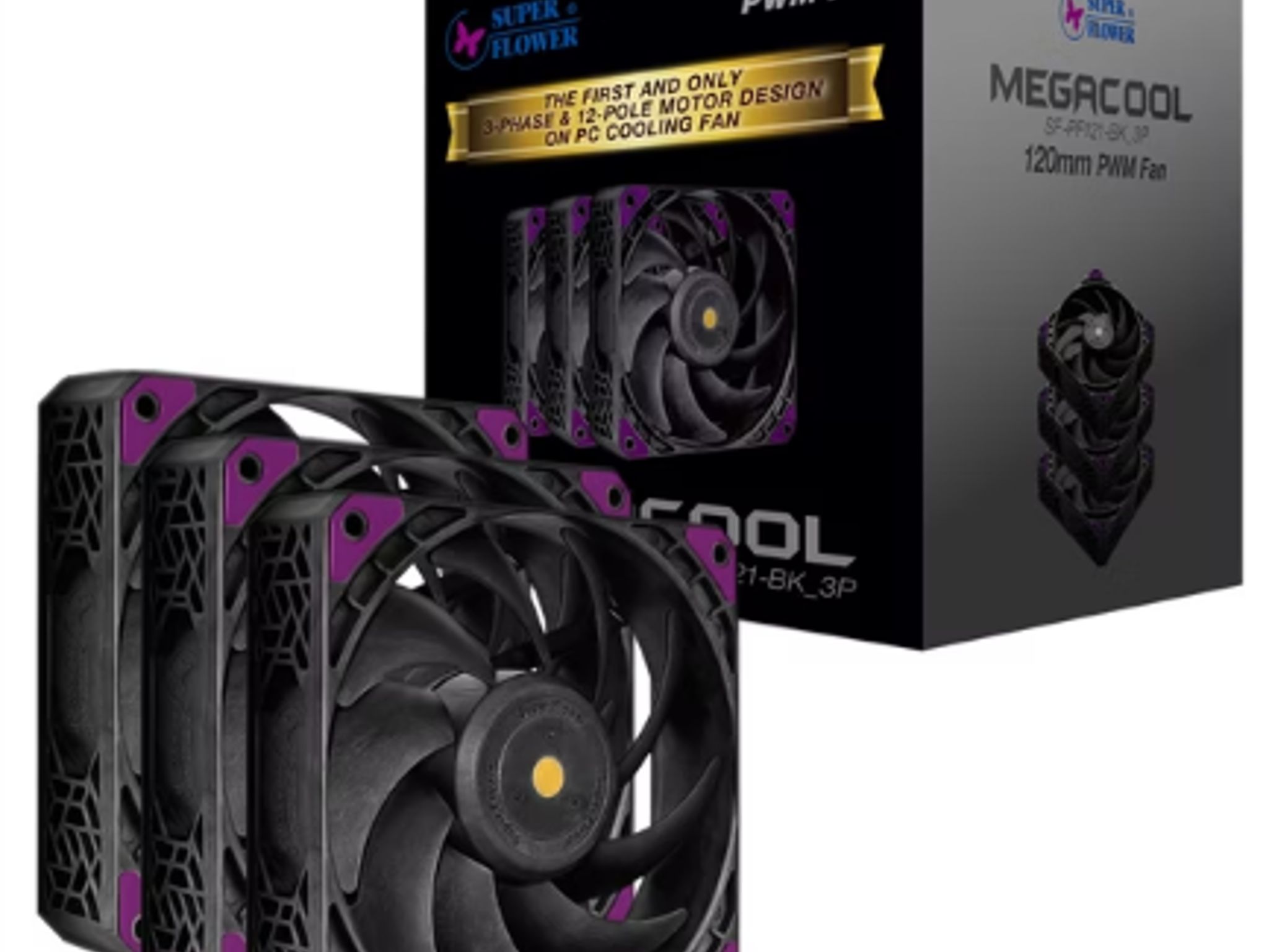 BNIB Super Flower MEGACOOL 120mm Fan, Triple-Pack, PWM, Computer Case Fan (SF-PF121-BK_3P)