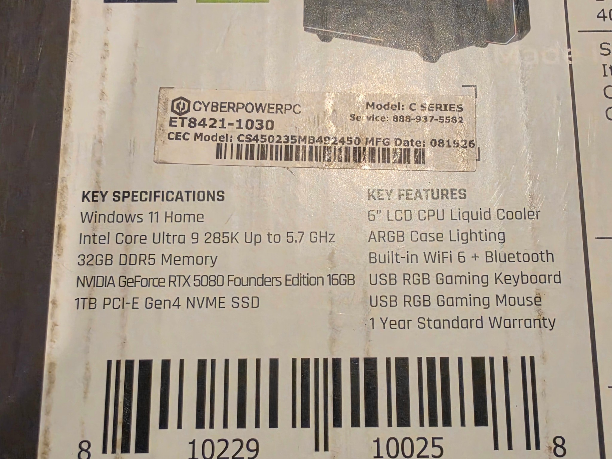 Intel Core Ultra 9 285K, NVIDIA GeForce RTX 5080 16GB, 32GB DDR5, 1TB SSD NVME