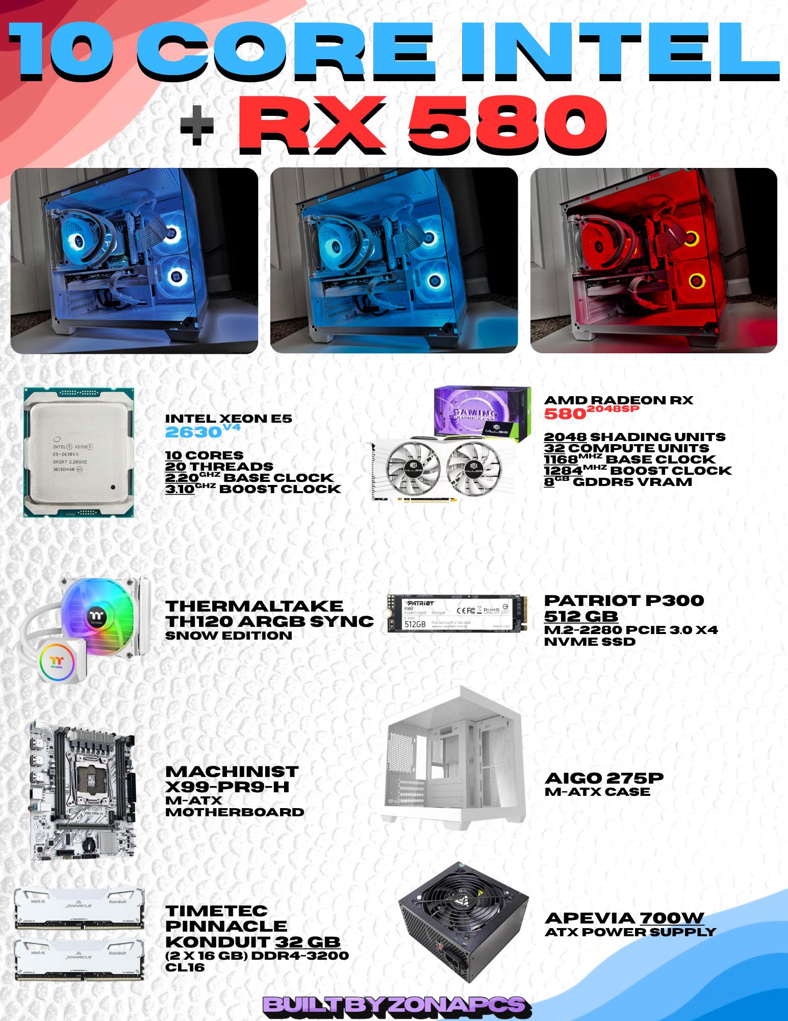 💧⚪ALL WHITE LIQUID COOLED PC⚪💧 - RX 580 8GB + 10 CORE INTEL + 32GB RAM🔥