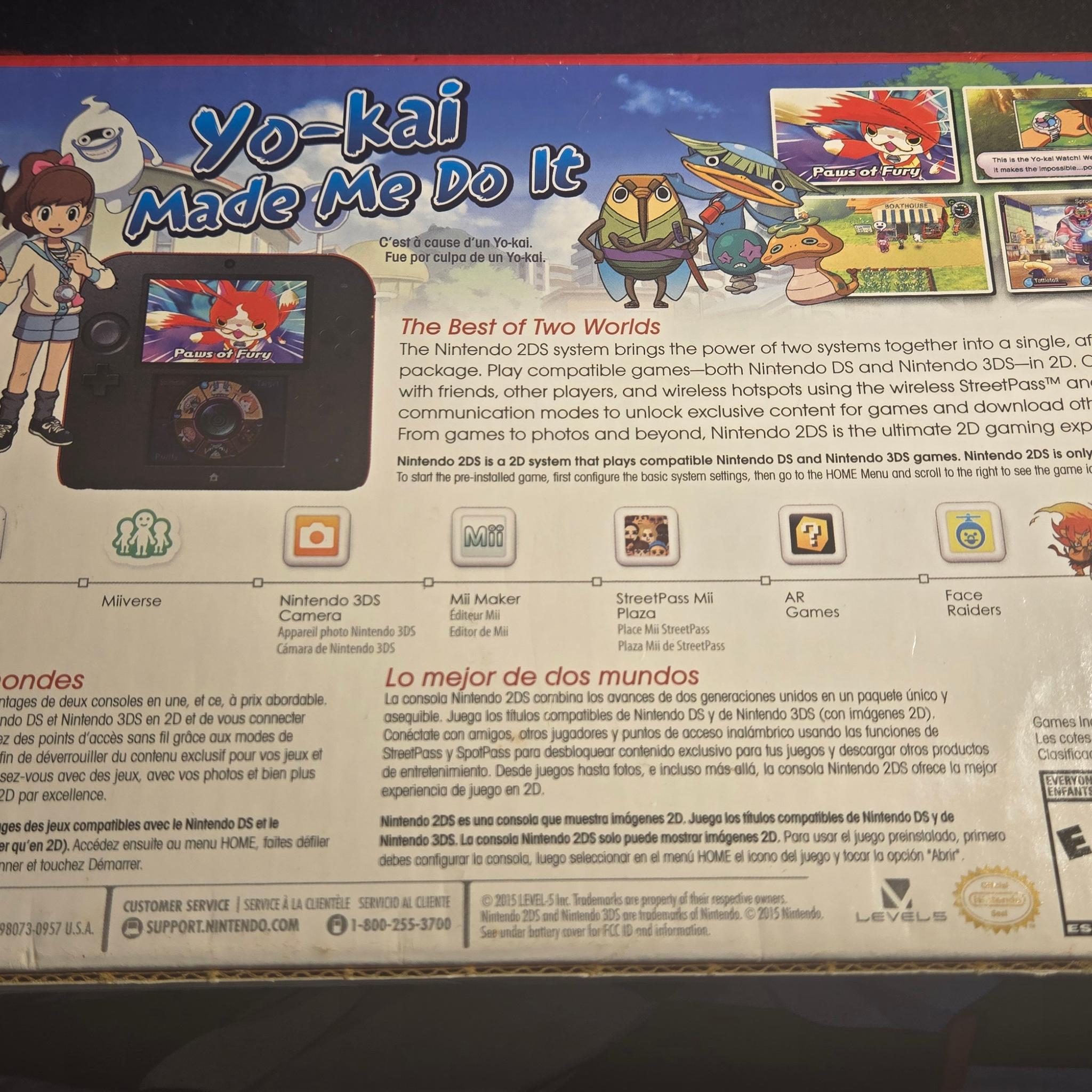 CUSTOM USED Nintendo 2DS Black/Red Handheld Console, Yo-Kai Watch Edition
