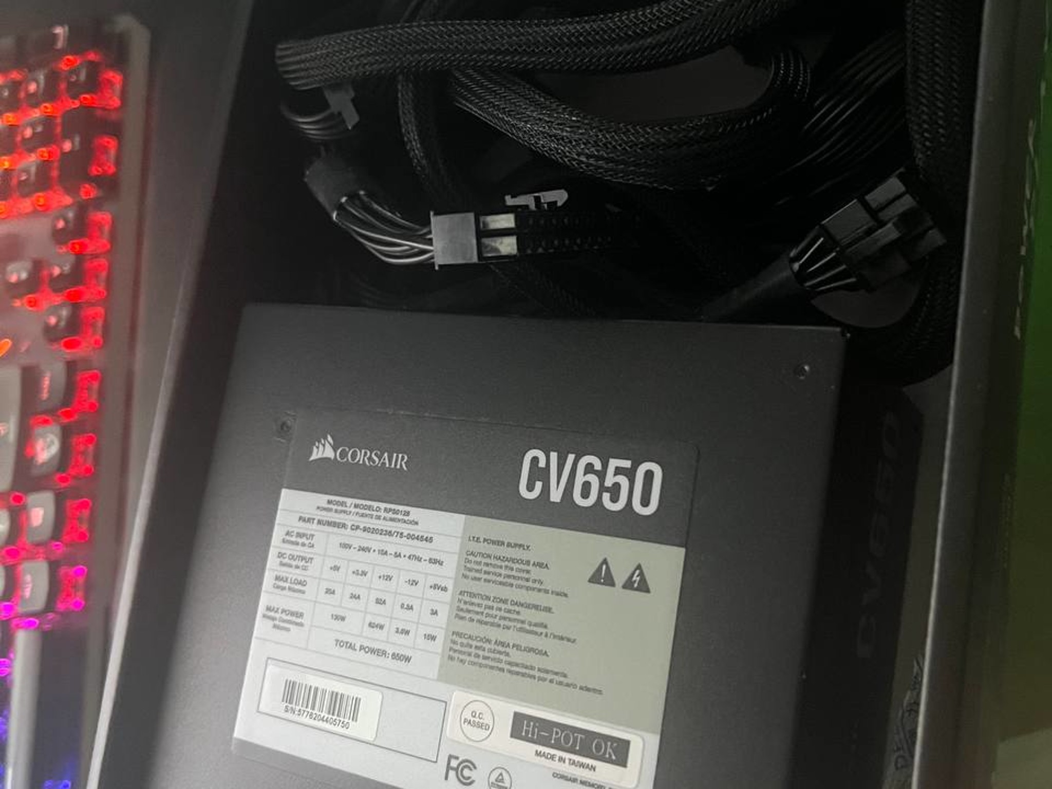 Corsair CV Series, CV650 Watt, 80 PLUS Bronze Certified, Non Modular Power Supply (Black Sleeving)