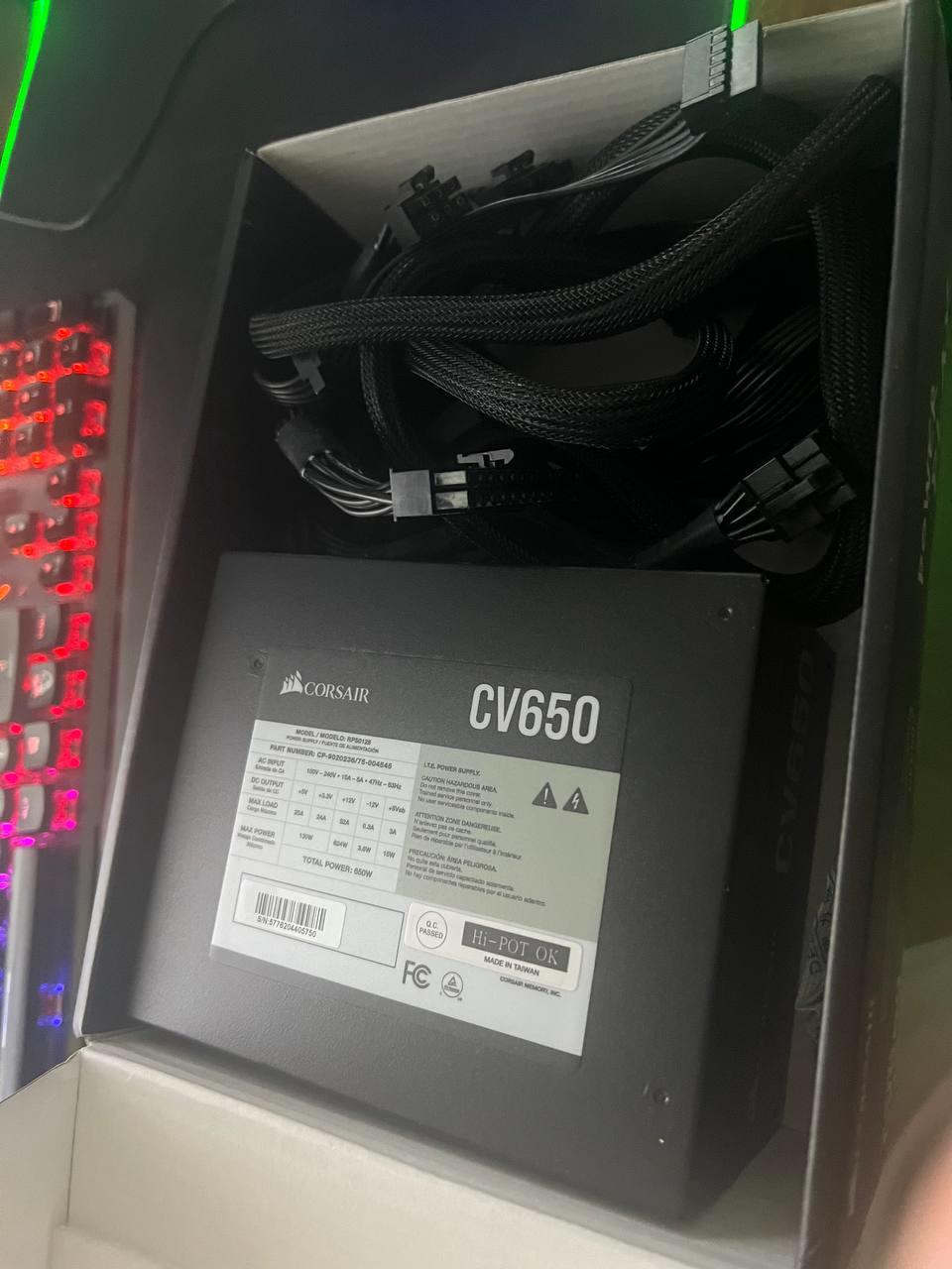 Corsair CV Series, CV650 Watt, 80 PLUS Bronze Certified, Non Modular Power Supply (Black Sleeving)