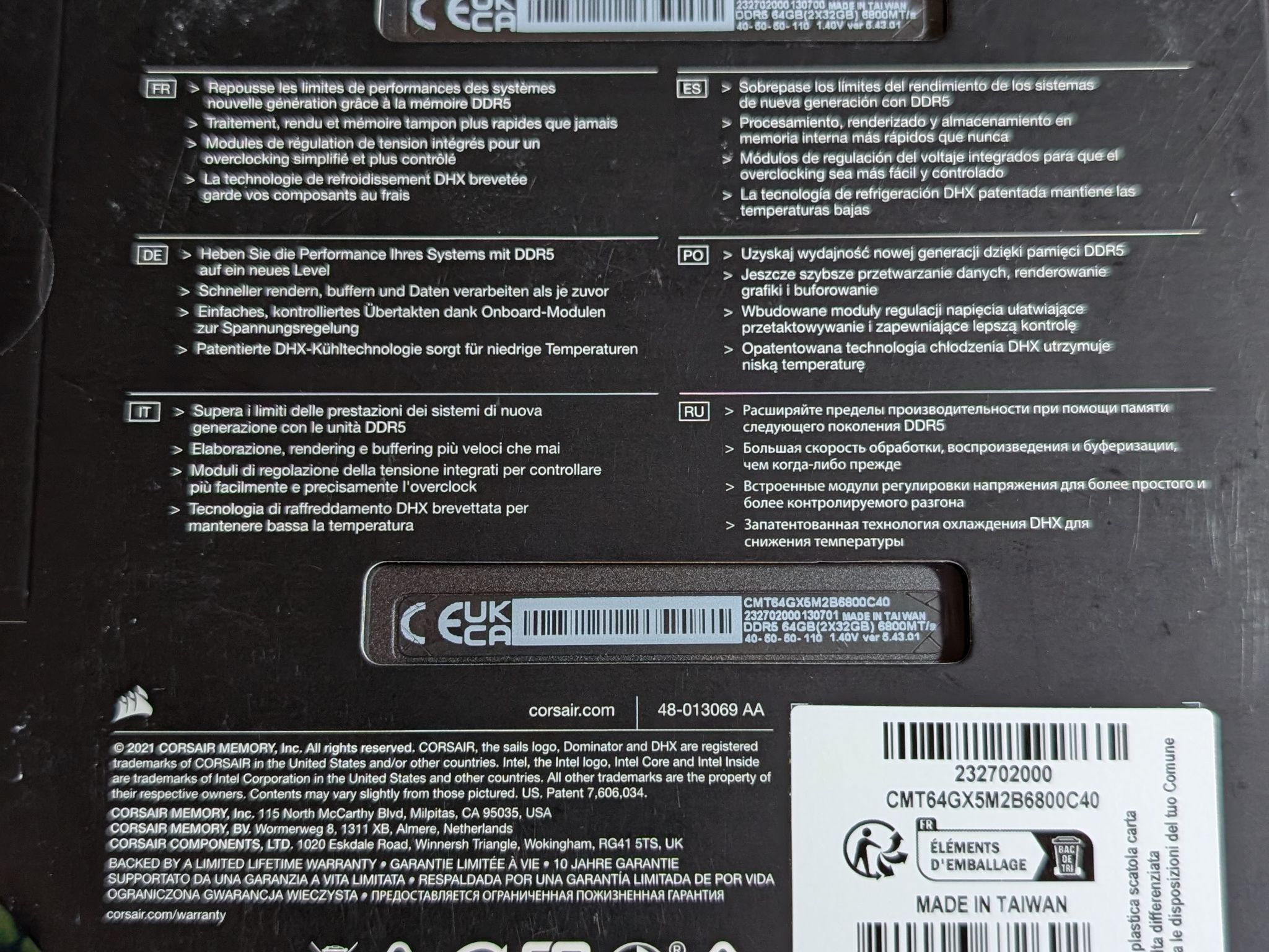New: CORSAIR DDR5 64GB Dominator Platinum 6800 C40