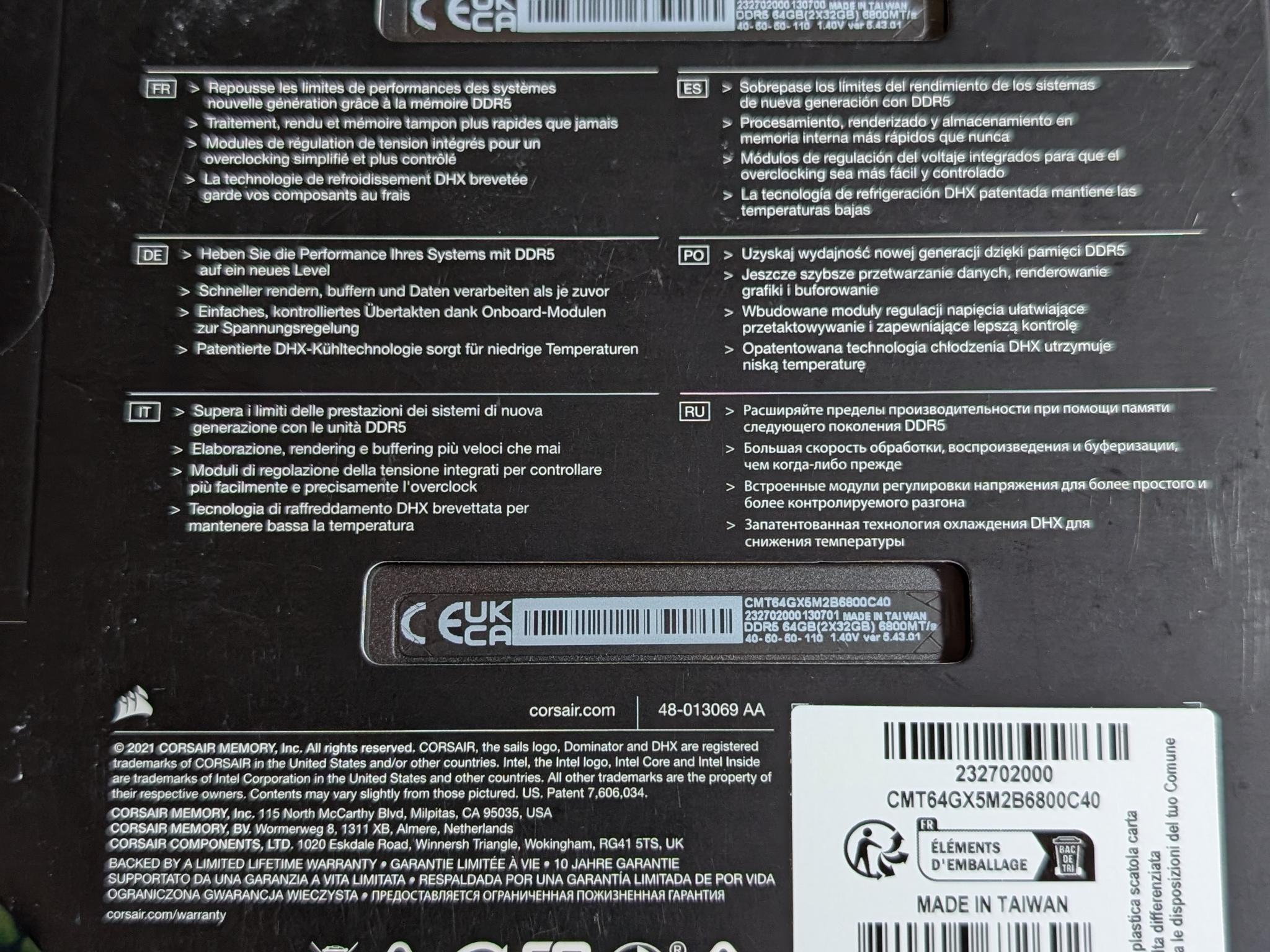 New: CORSAIR DDR5 64GB Dominator Platinum 6800 C40