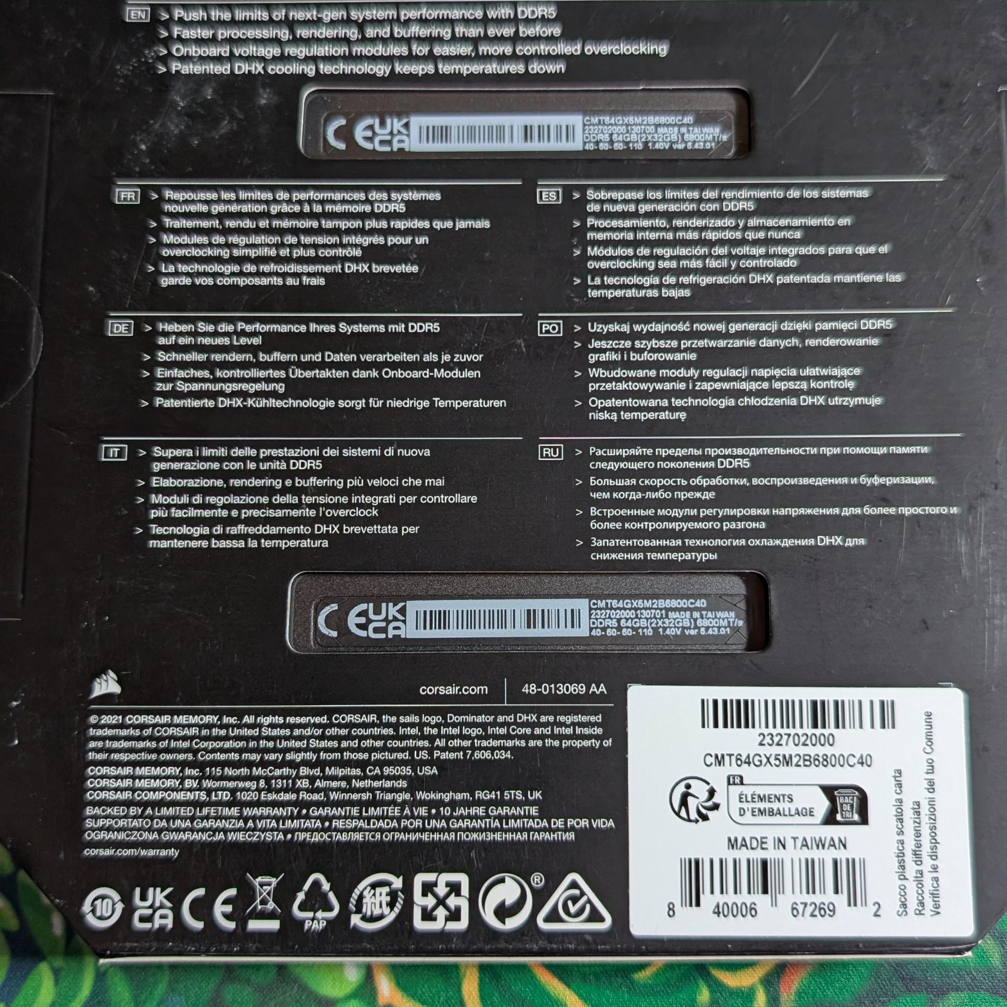 New: CORSAIR DDR5 64GB Dominator Platinum 6800 C40