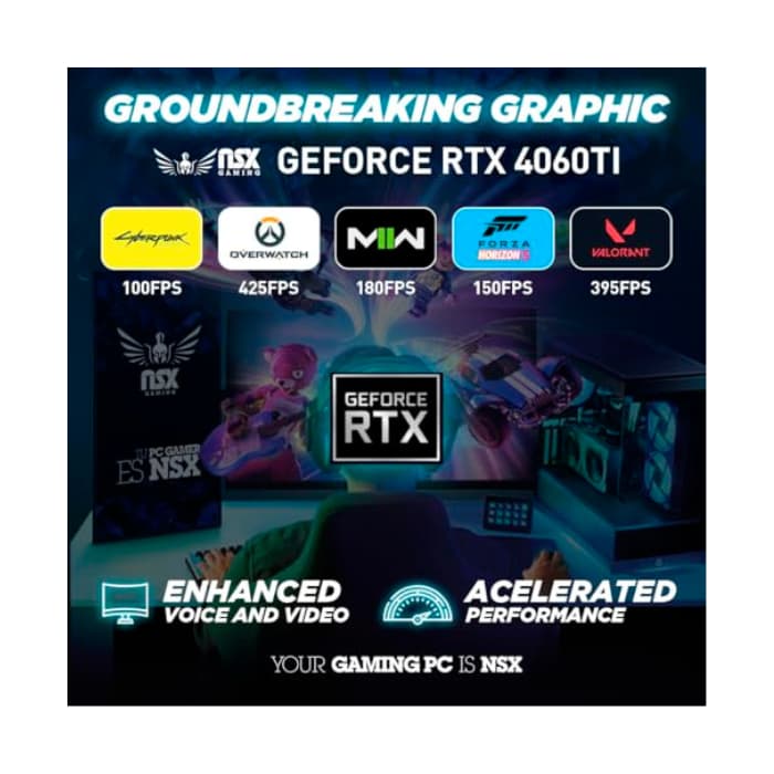 NSX PC Viper Gaming AMD RYZEN 5 5600X, 16 GB RAM, SSD 480GB, GEFORCE RTX 4060 TI