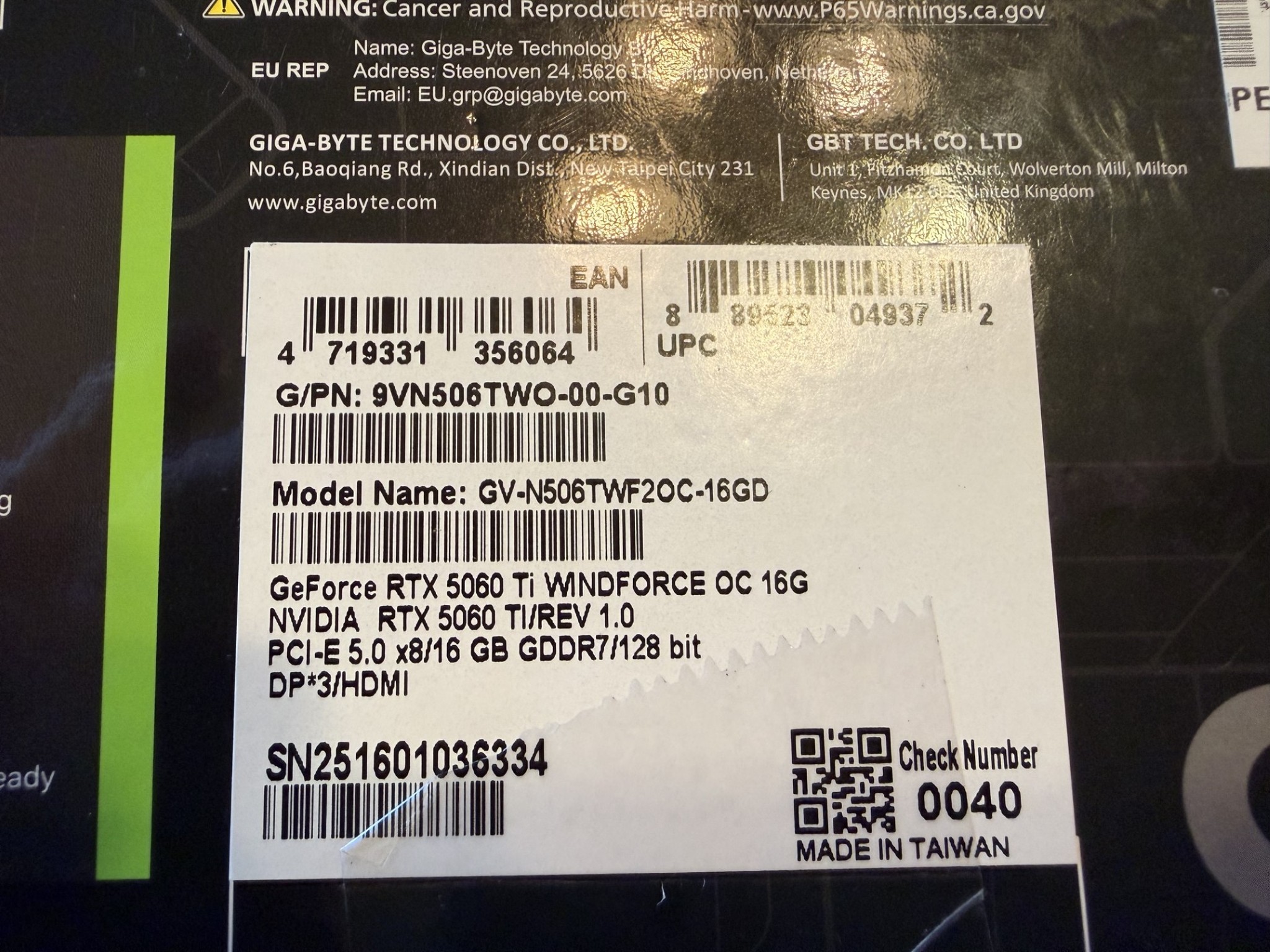 GIGABYTE GeForce RTX 5060 Ti WINDFORCE OC 16G