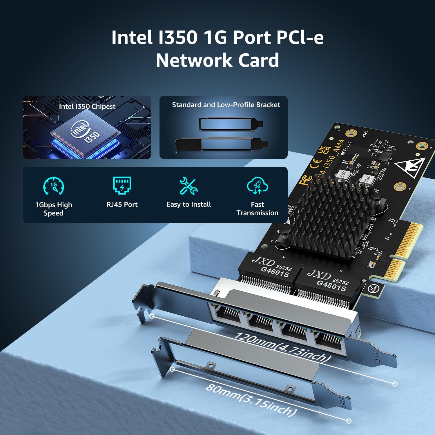 4 Port Gigabit Base-T Network Card Intel I350 Controller NICGIGA 4 Port 1G PCIe Ethernet Adapter NIC