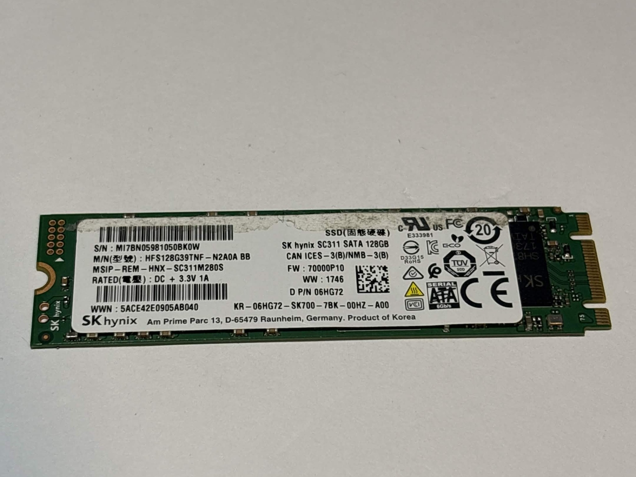 SK hynix SC311 128GB M.2 SATA SSD Tested Working 96% Health