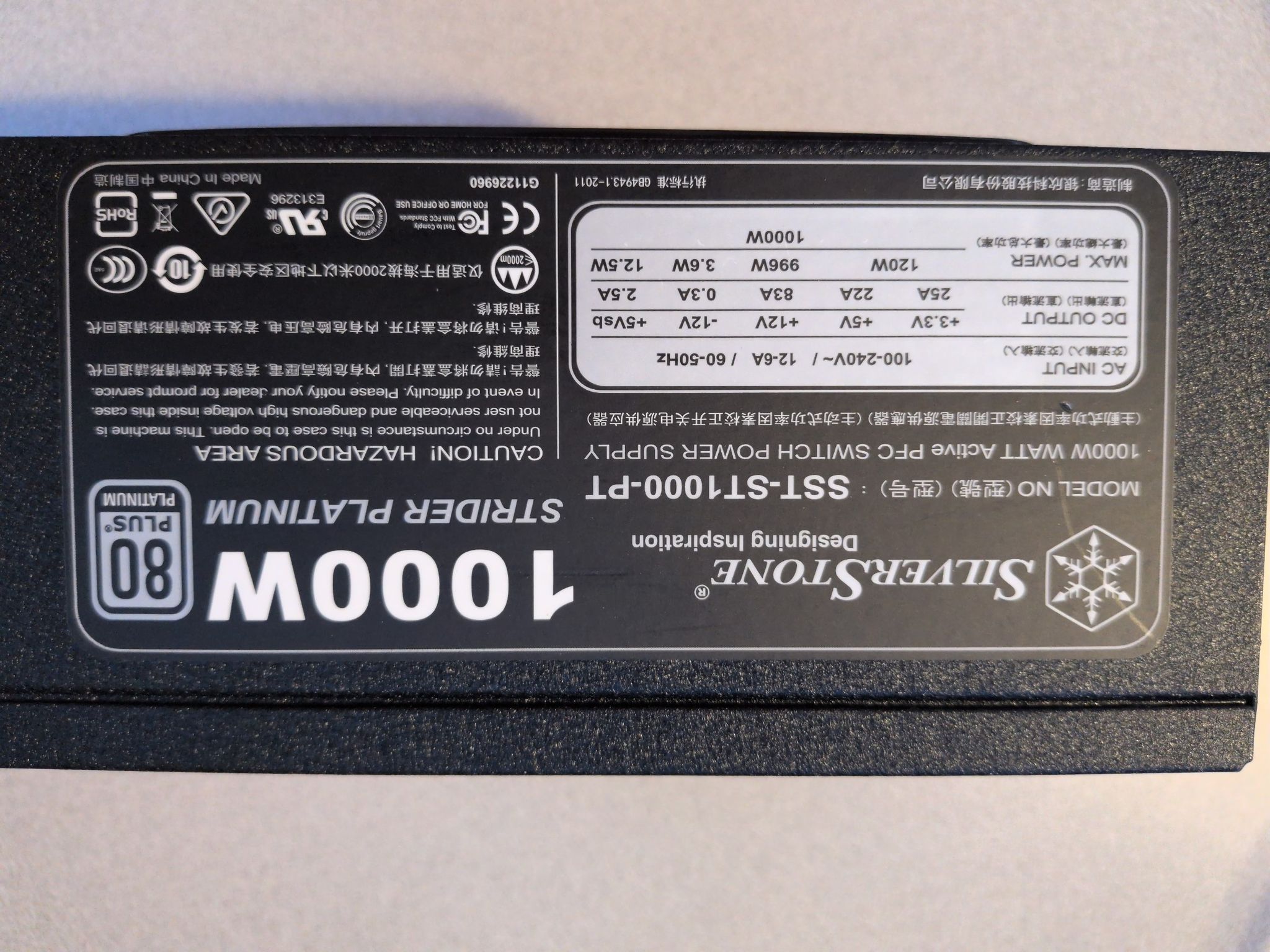 SilverStone ST1000-PT 1000W Platinum PSU - No Stable Output - Parts