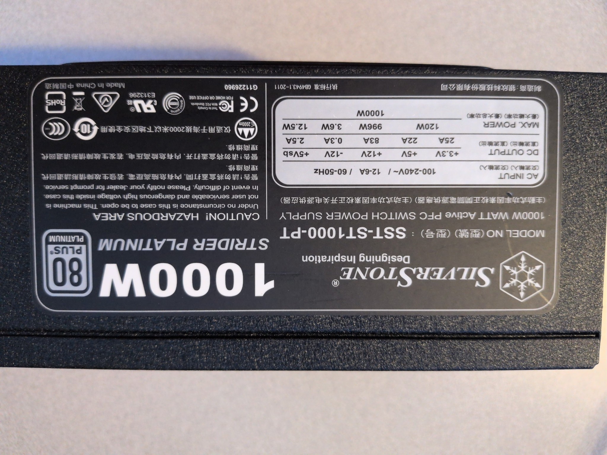 SilverStone ST1000-PT 1000W Platinum PSU - No Stable Output - Parts