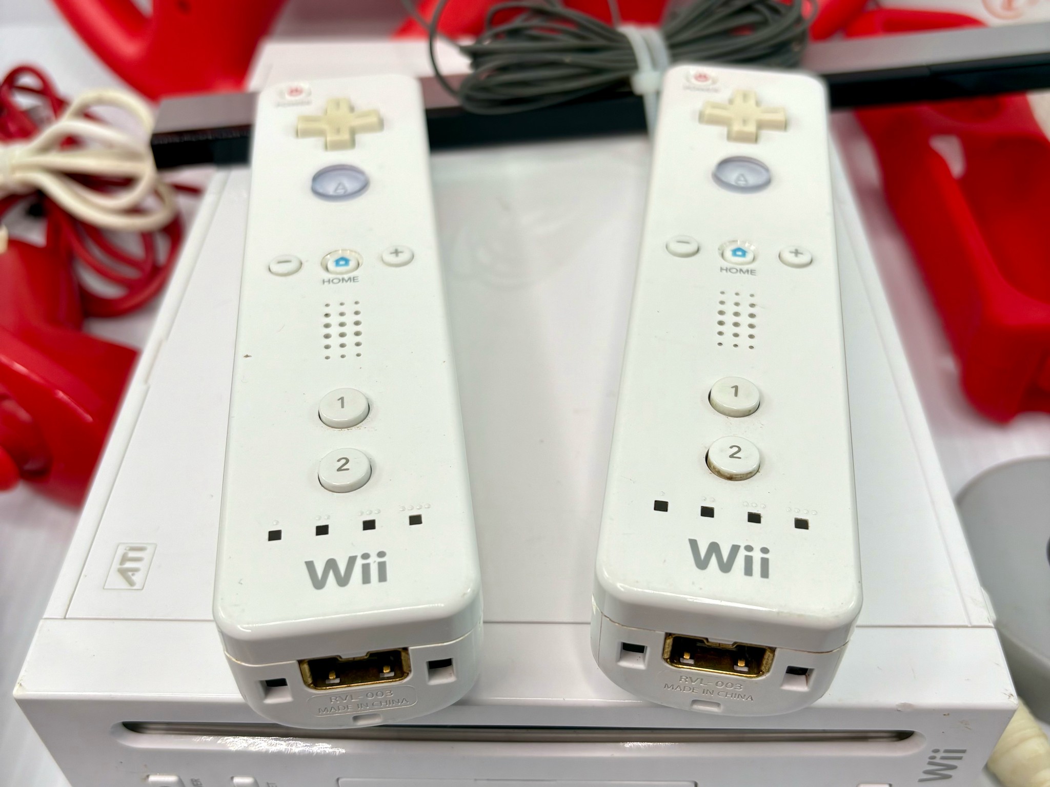 Nintendo Wii RVL-001 Console Bundle 2 Remotes 3 Nunchuks Wheels WiiPlay - Tested