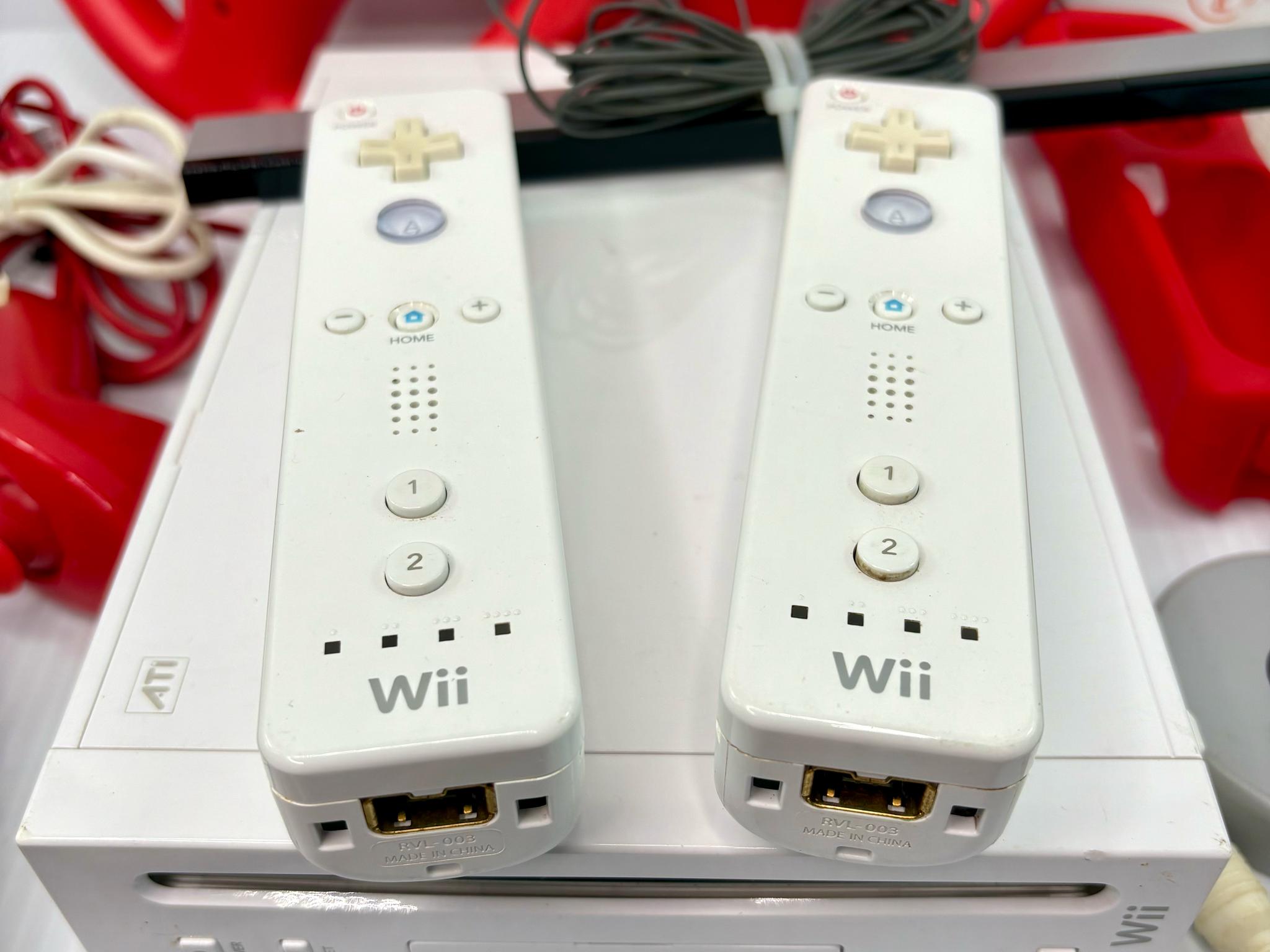 Nintendo Wii RVL-001 Console Bundle 2 Remotes 3 Nunchuks Wheels WiiPlay - Tested