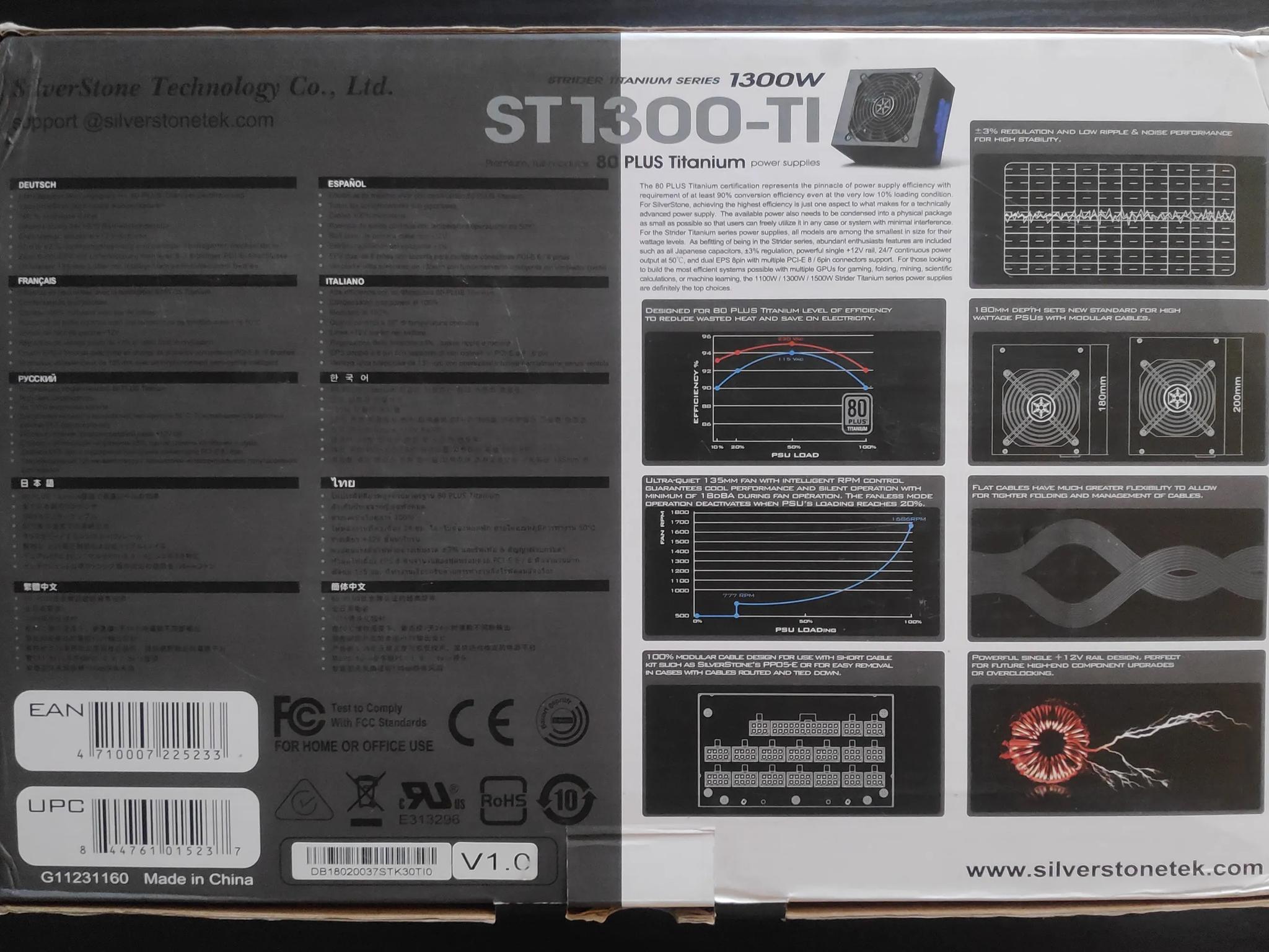 SilverStone ST1300-TI, 1300W, 80 Plus Titanium Certified Fully Modular Power Supply