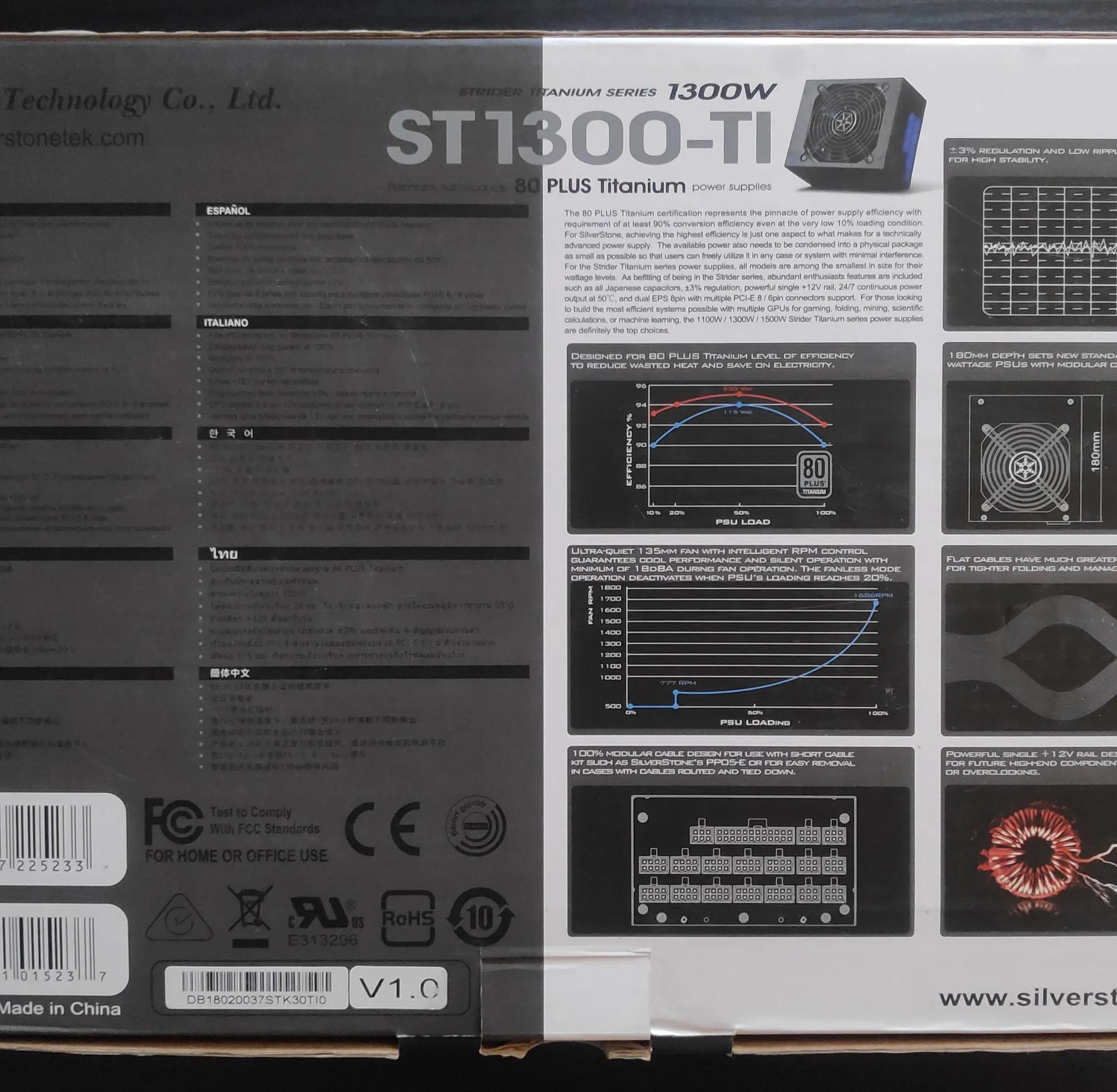 SilverStone ST1300-TI, 1300W, 80 Plus Titanium Certified Fully Modular Power Supply