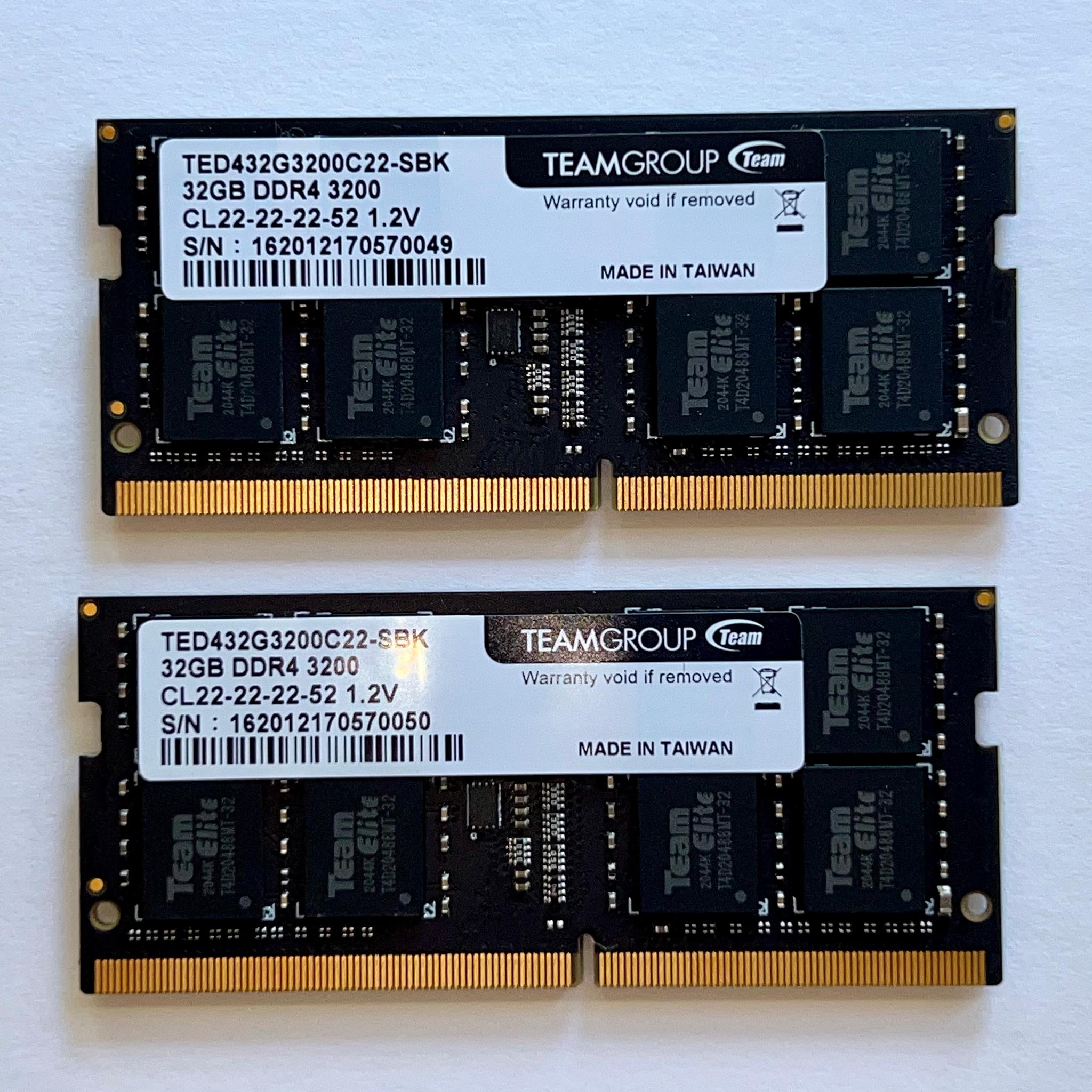 TEAMGROUP Elite DDR4 2x32GB 3200MHz PC4-25600 SODIMM 260-Pin Laptop Memory Modules