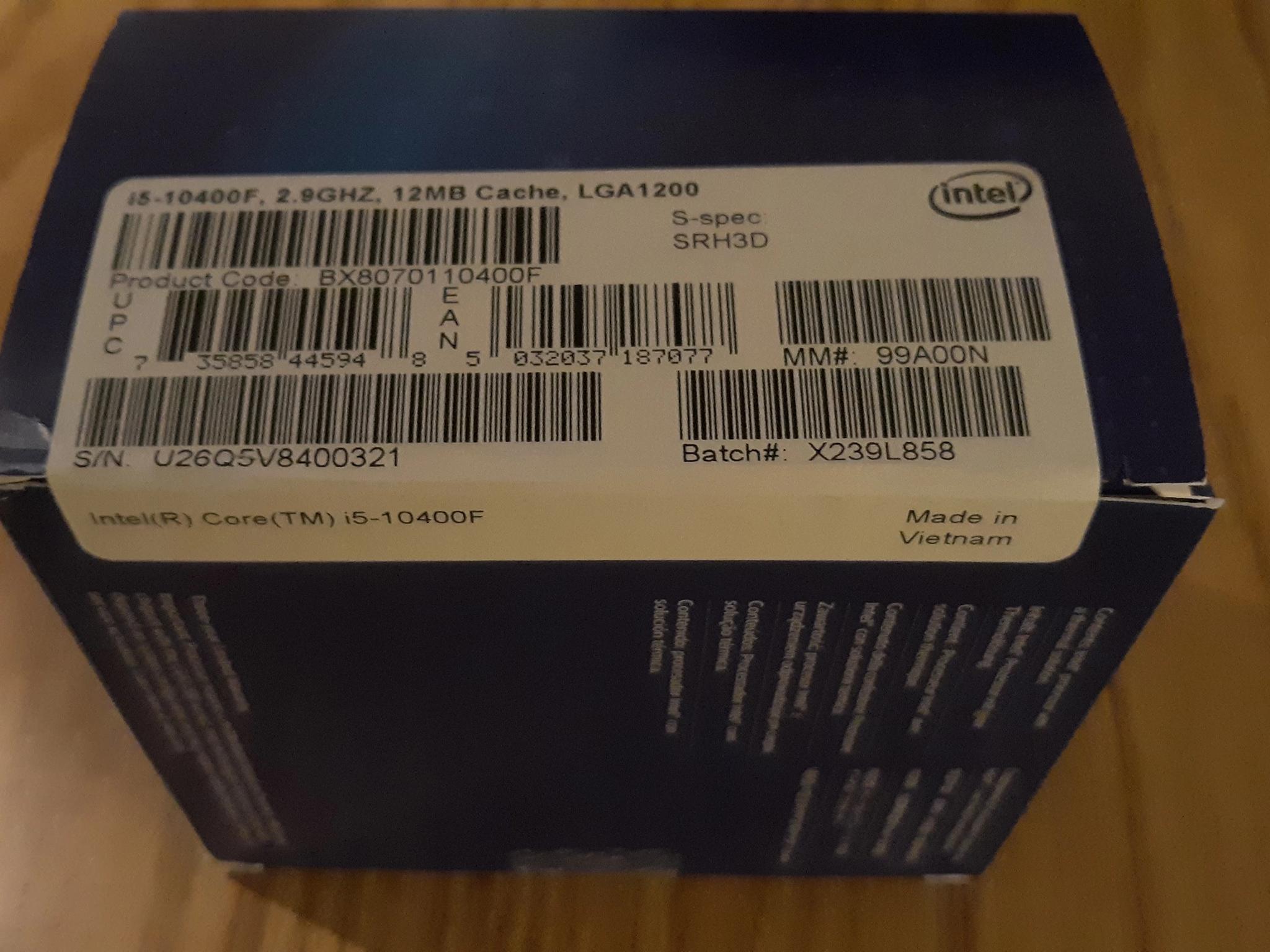 FACTORY SEALED || Intel Core i5-10400F, 6C/12T CPU, 2.9 GHz, Socket LGA1200