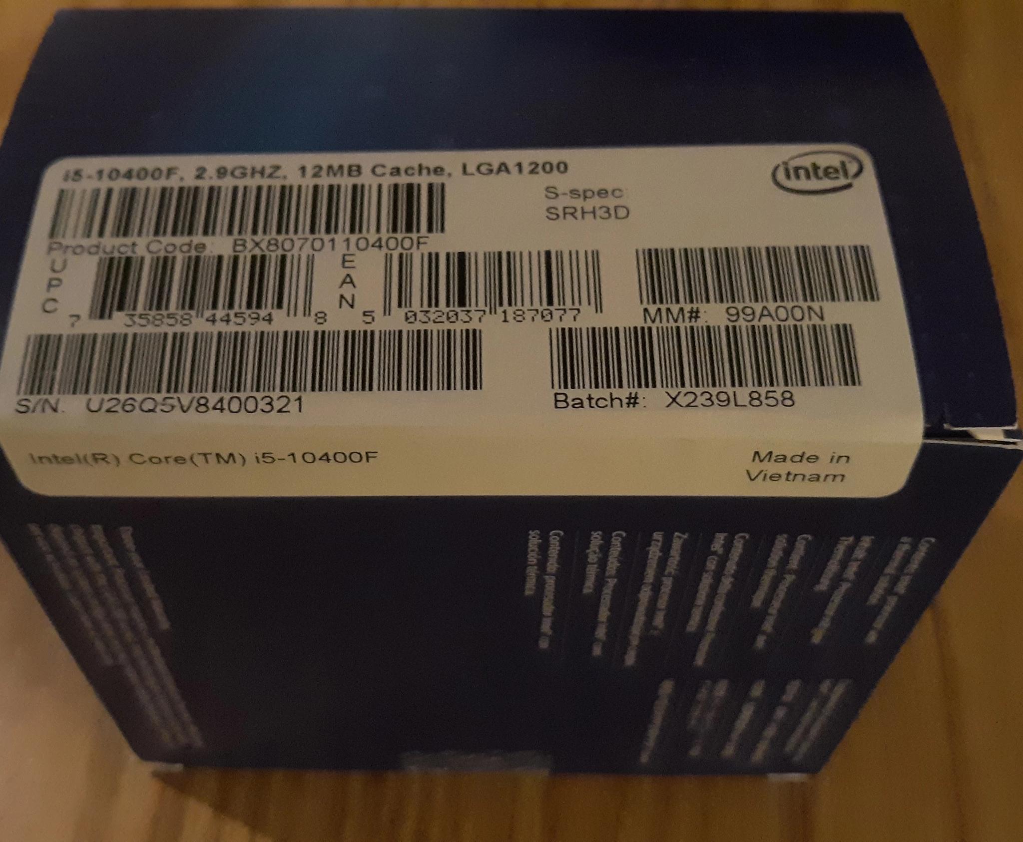 FACTORY SEALED || Intel Core i5-10400F, 6C/12T CPU, 2.9 GHz, Socket LGA1200