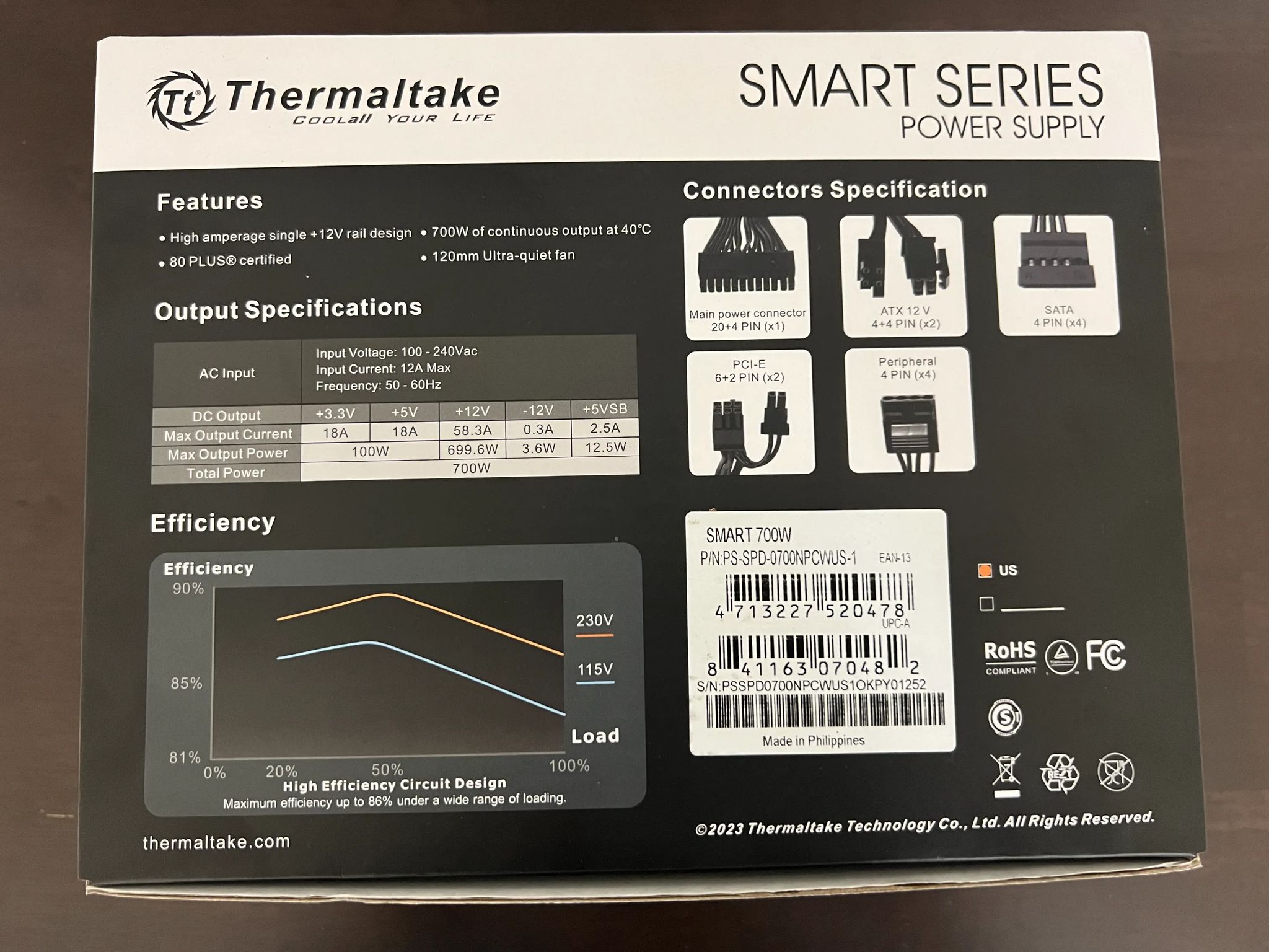 Bundle! Thermaltake SMART 700W 80+ White Power Supply + AsiaHorse 18AWG PSU Cable Extensions