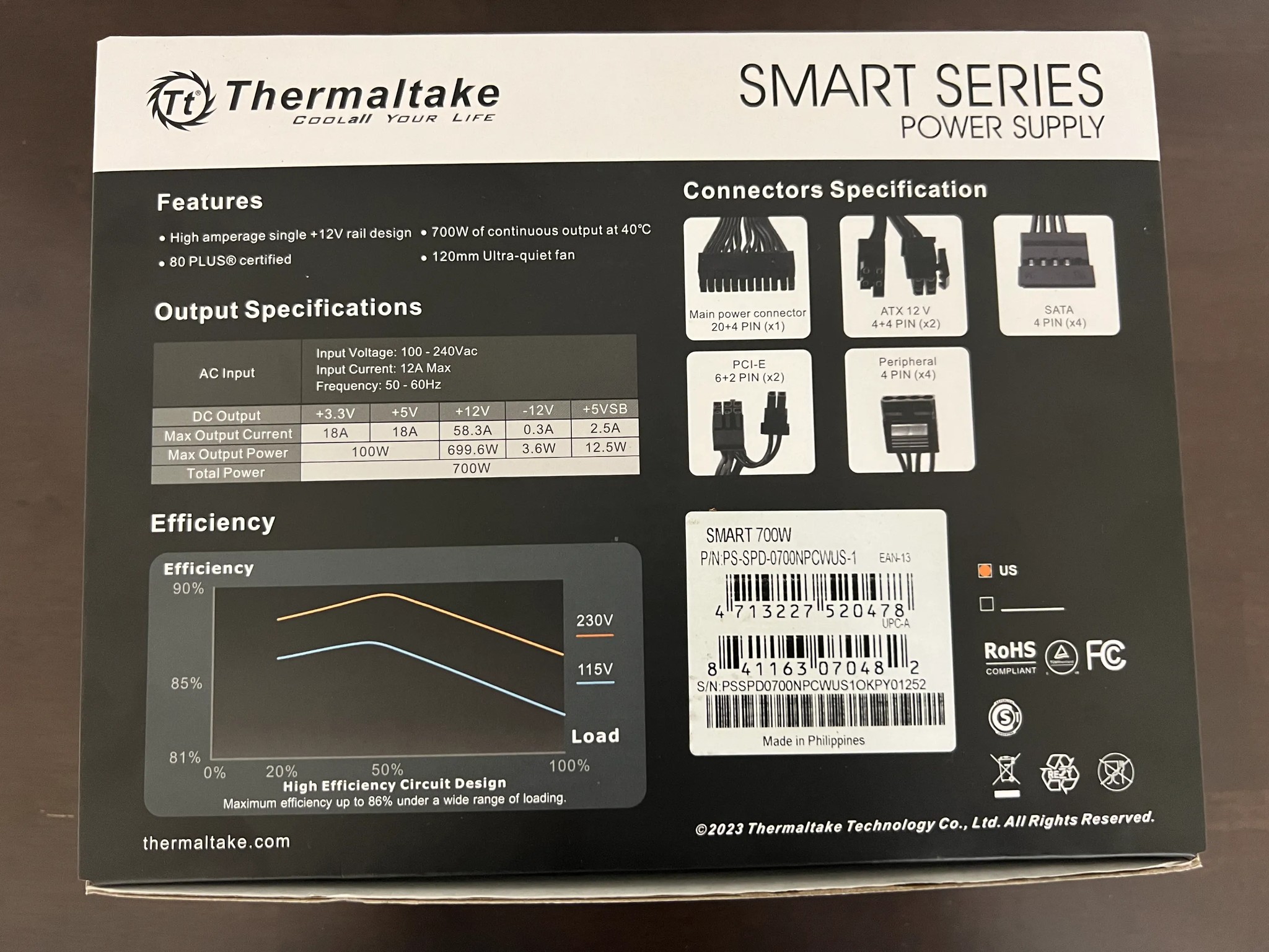 Bundle! Thermaltake SMART 700W 80+ White Power Supply + AsiaHorse 18AWG PSU Cable Extensions