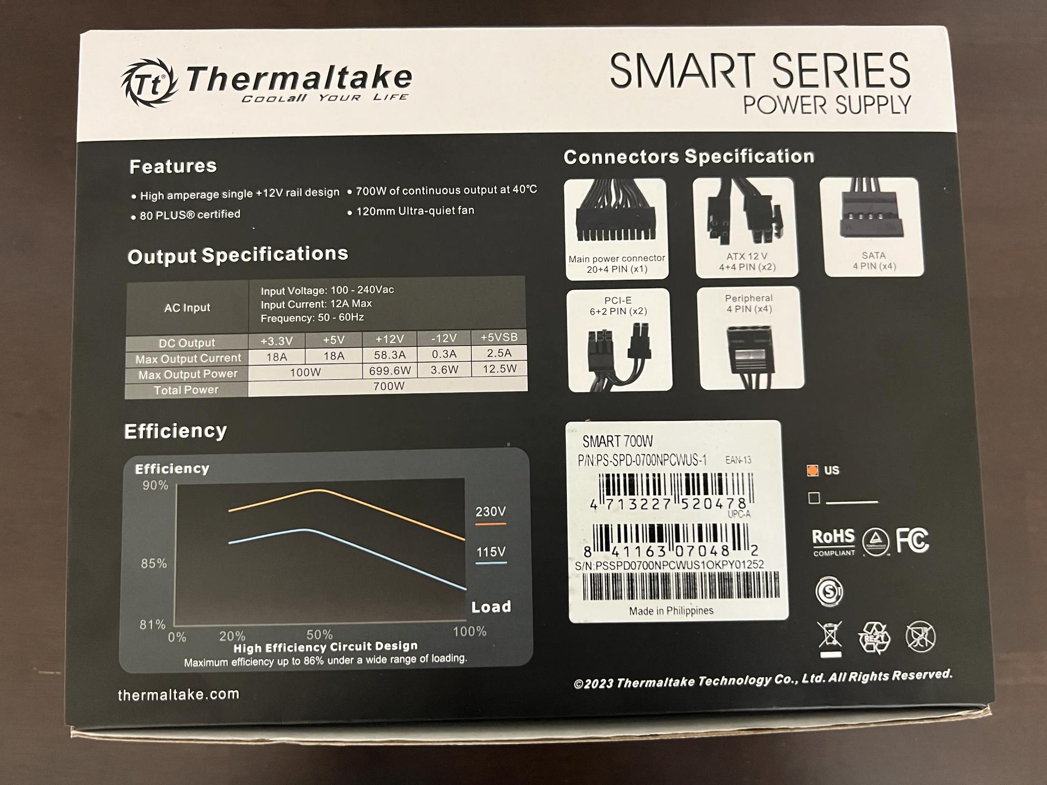 Bundle! Thermaltake SMART 700W 80+ White Power Supply + AsiaHorse 18AWG PSU Cable Extensions