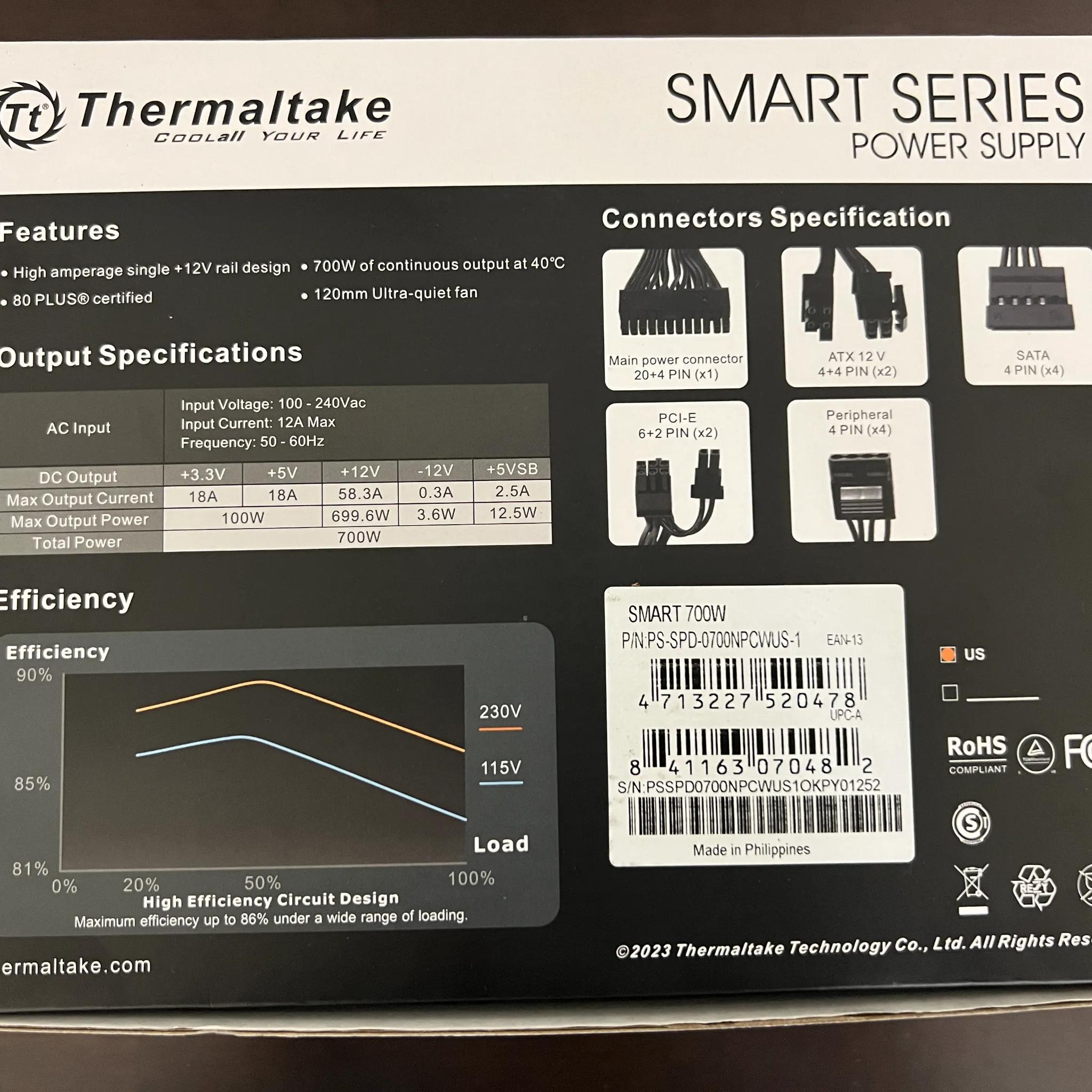 Bundle! Thermaltake SMART 700W 80+ White Power Supply + AsiaHorse 18AWG PSU Cable Extensions