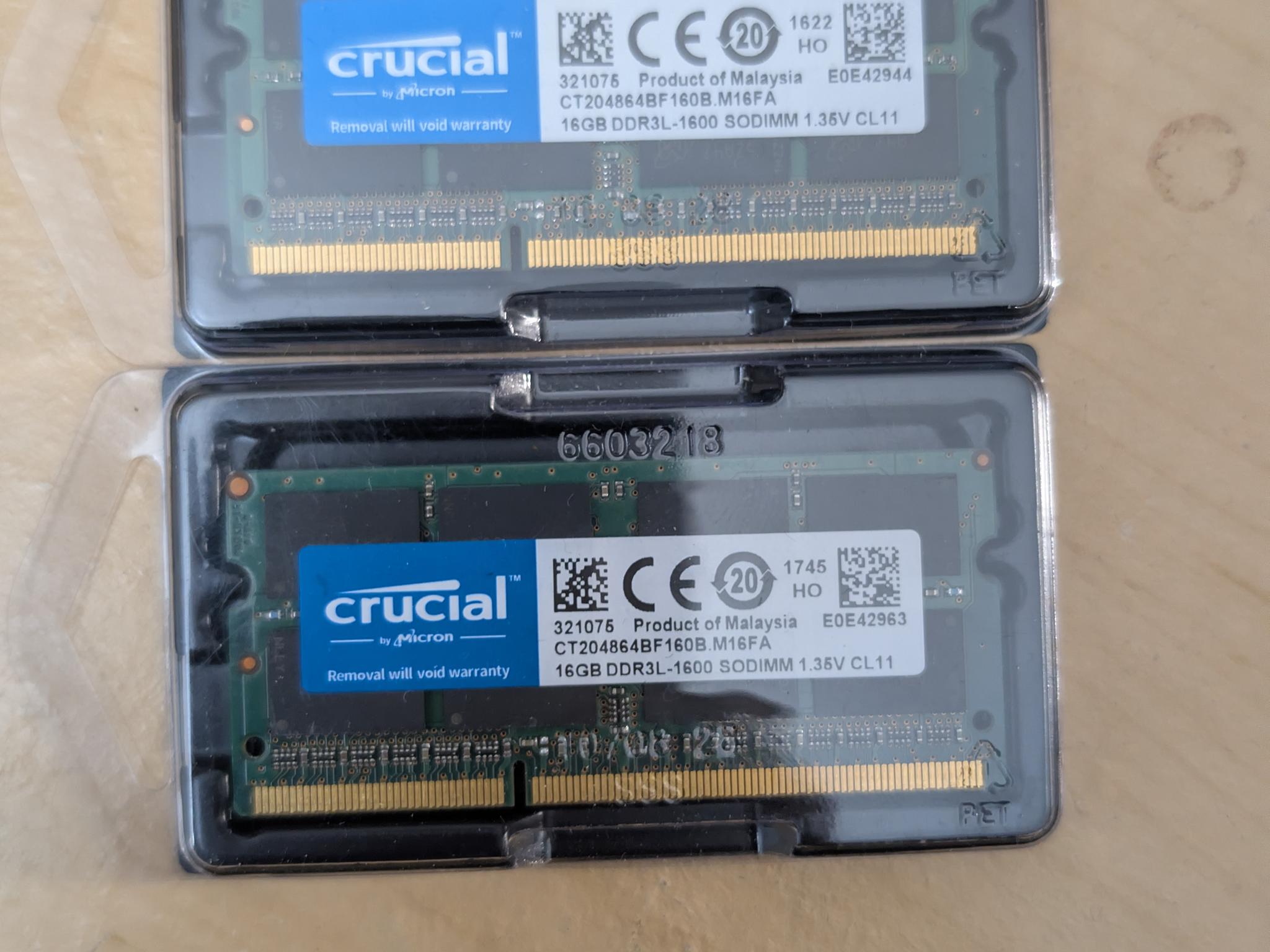 Crucial 2x16 32gb DDR3 SODIMM