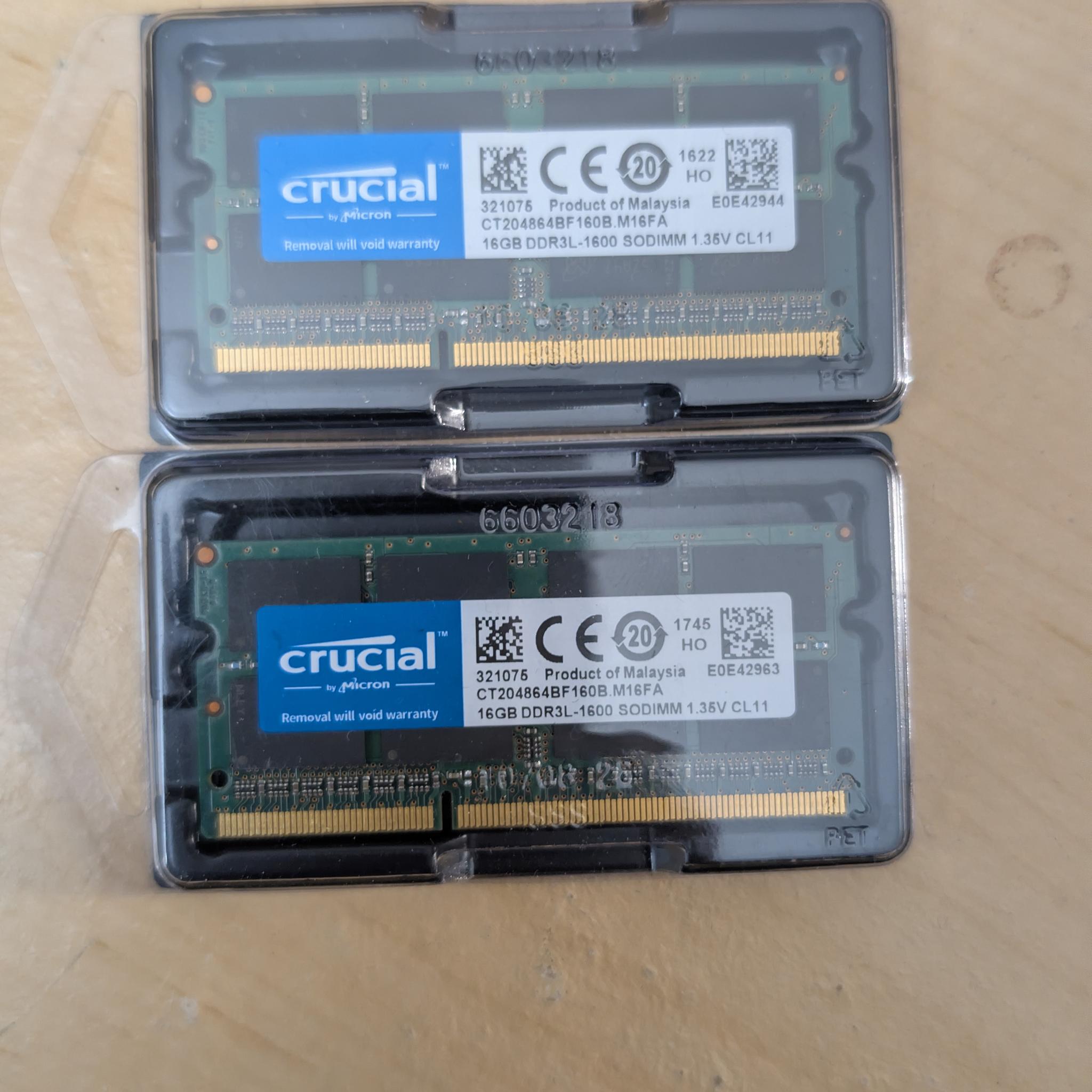 Crucial 2x16 32gb DDR3 SODIMM