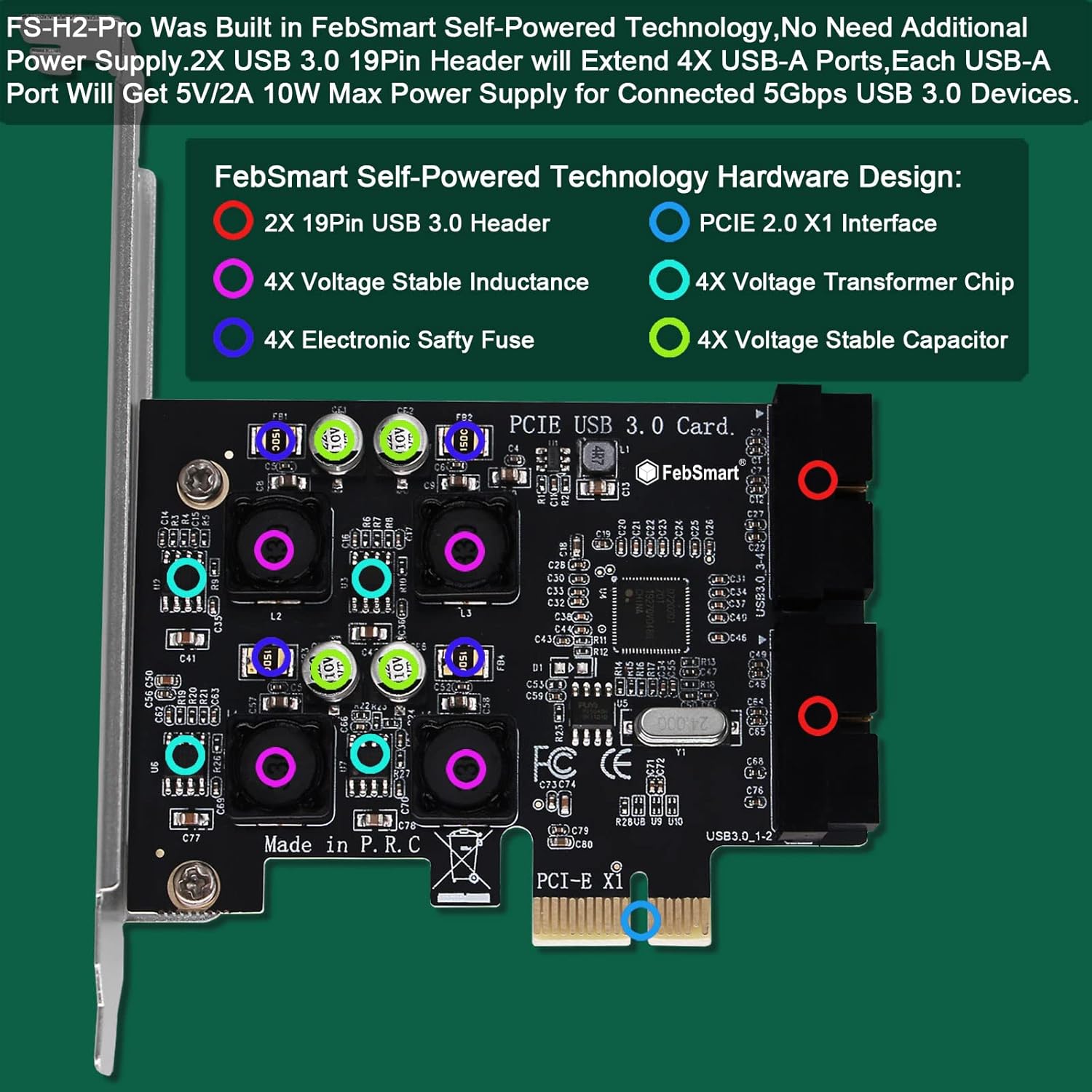 2X 19Pin USB 3.0 Header Ports PCIE USB 3.0 5Gbps Expansion Card for Windows and Linux Desktop PCs