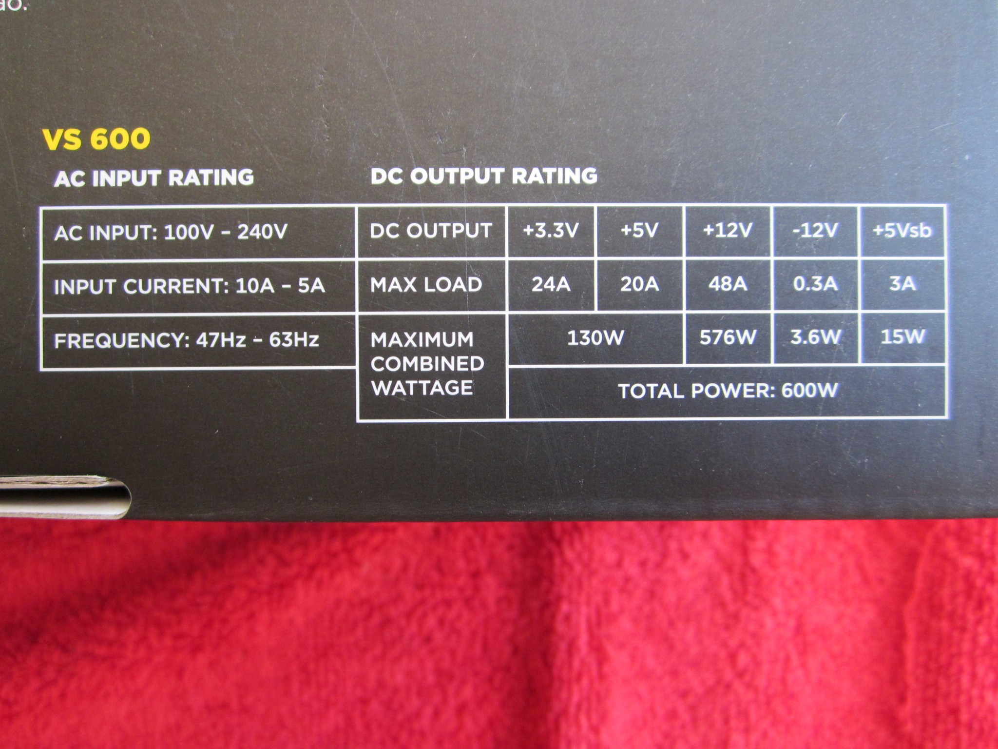 NEW! CORSAIR VS600 80 PLUS 600W Power Supply