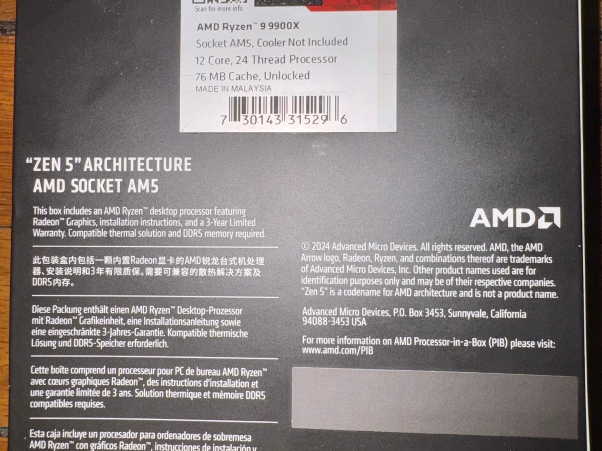 AMD Ryzen 9 9900X (9000 Series) CPU Processor Gaming PC Computer Desktop Part