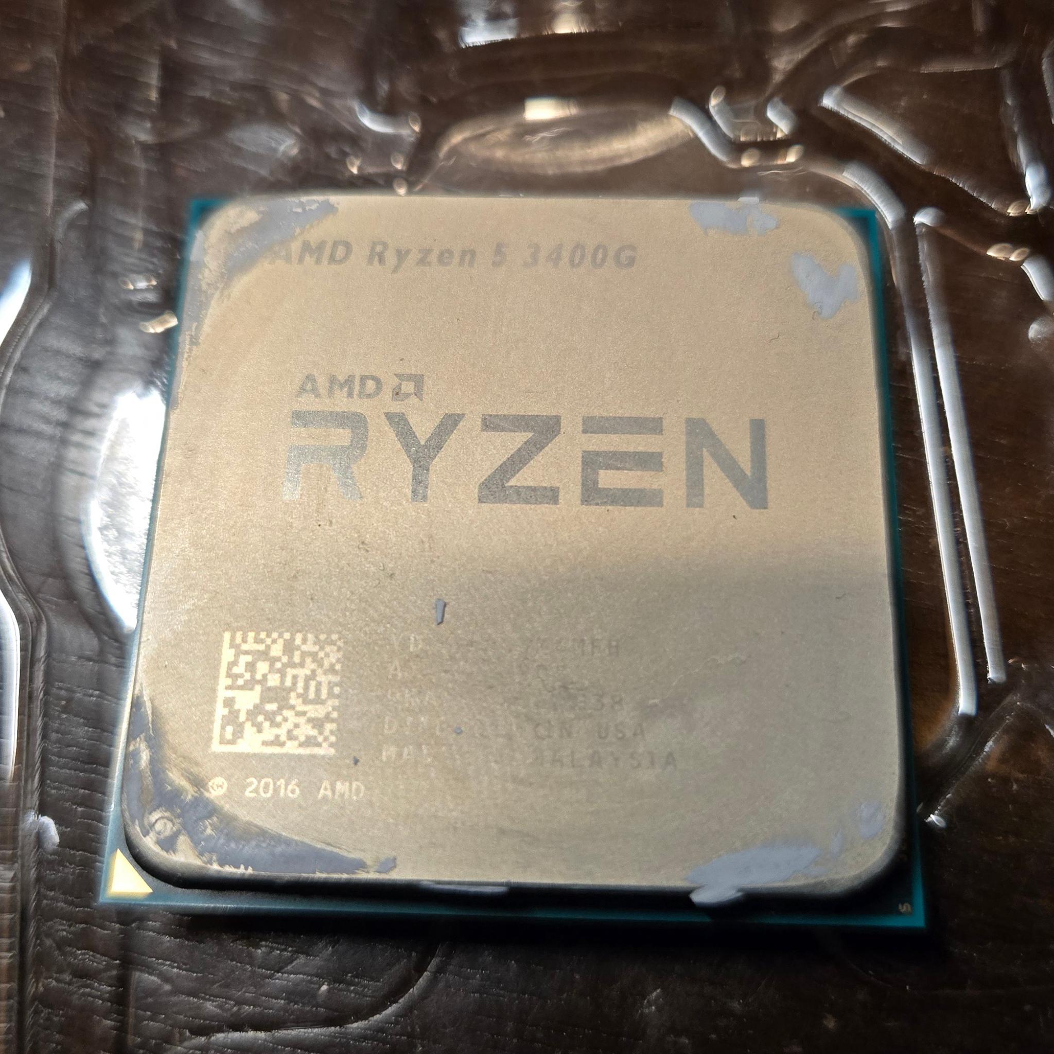AMD Ryzen 5 3400G w/ Wraith Cooler. AM4. 4 Cores / 8 Threads. 3.7ghz base/4.2ghz boost