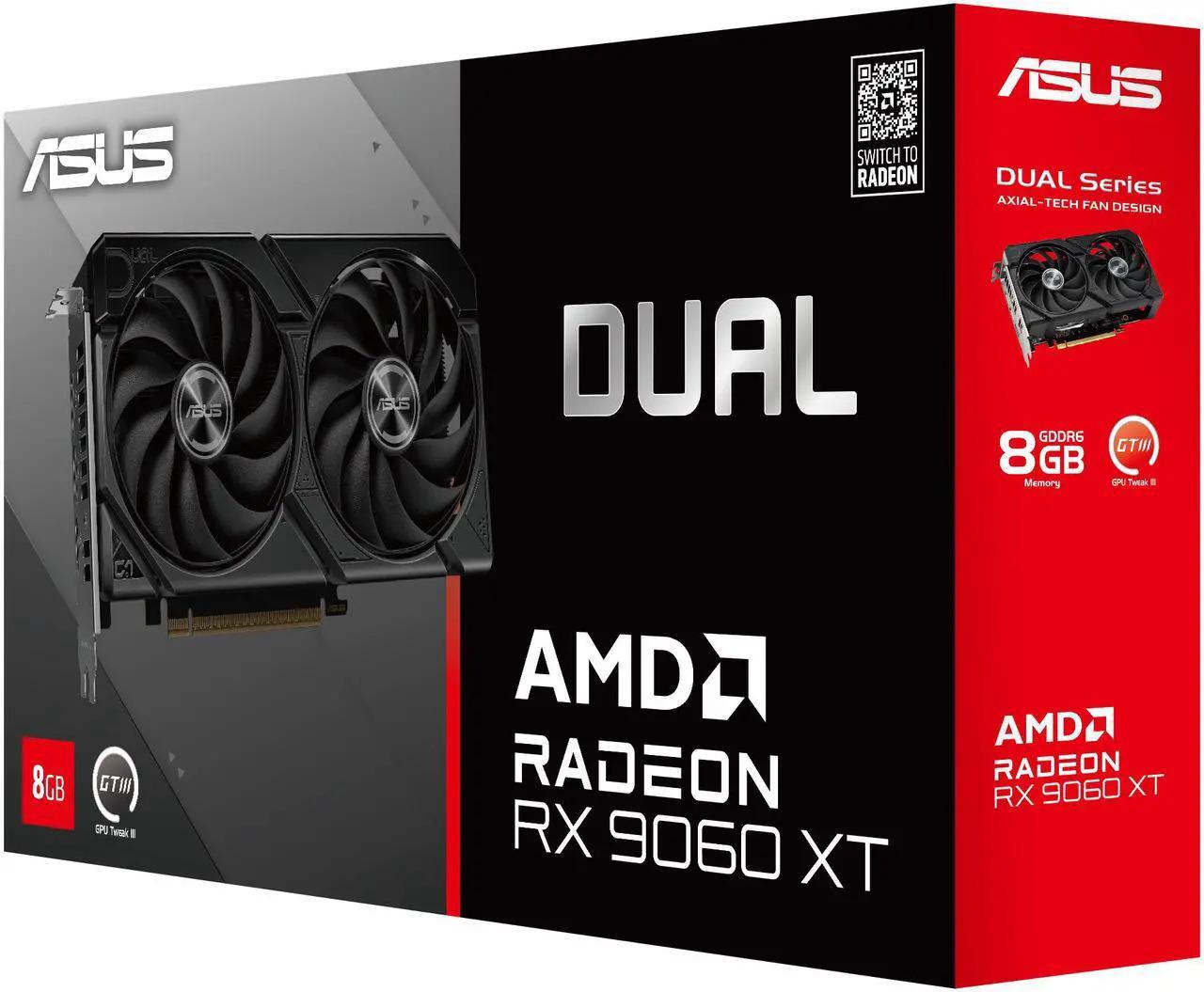 ASUS Dual Radeon RX 9060 XT 8GB 128-Bit GDDR6 PCI Express 5.0 Graphics Card DUAL-RX9060XT-8G