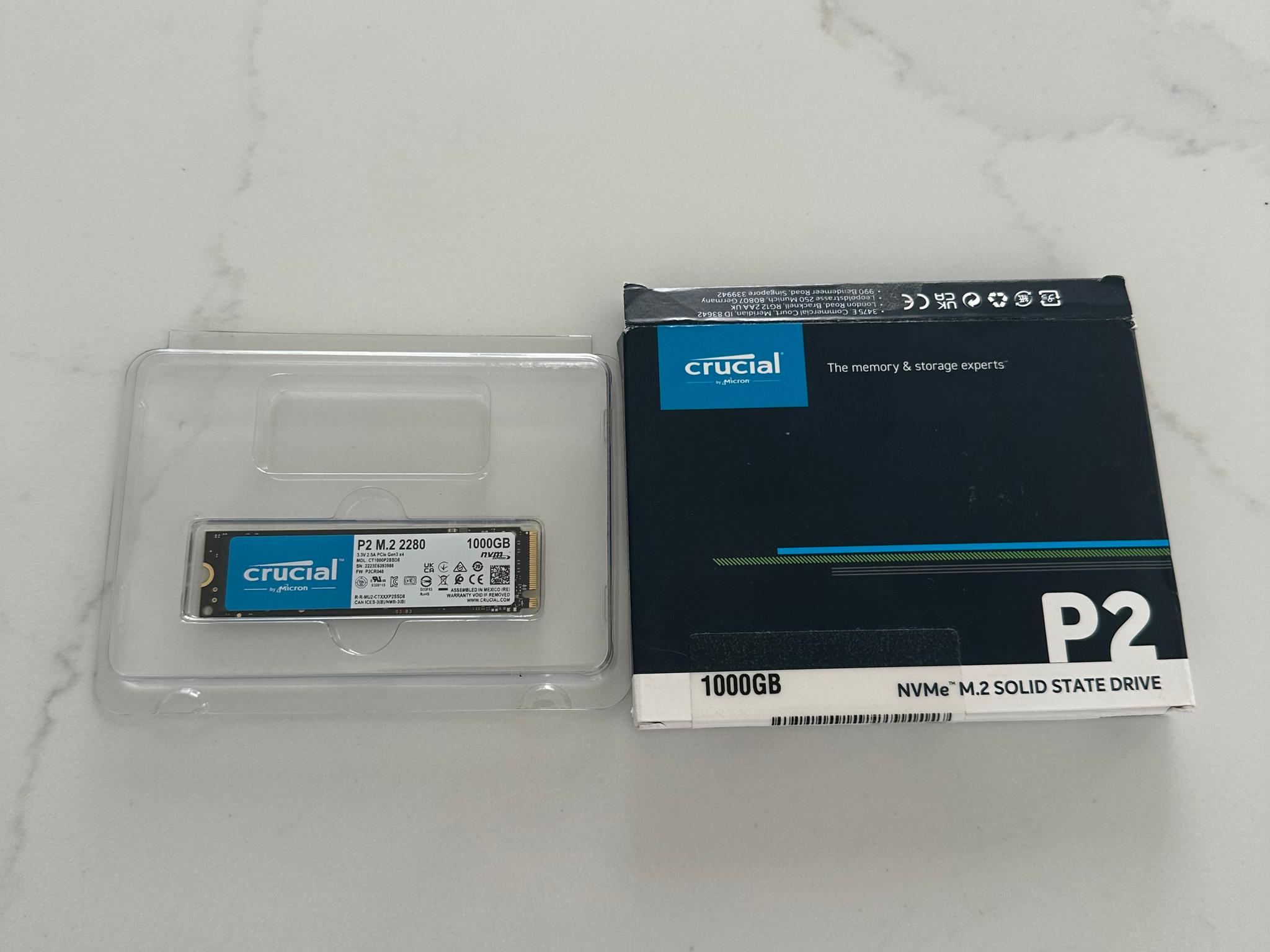 Crucial P2 1TB NVMe M.2 SSD - Tested 100% Health (8 Available)