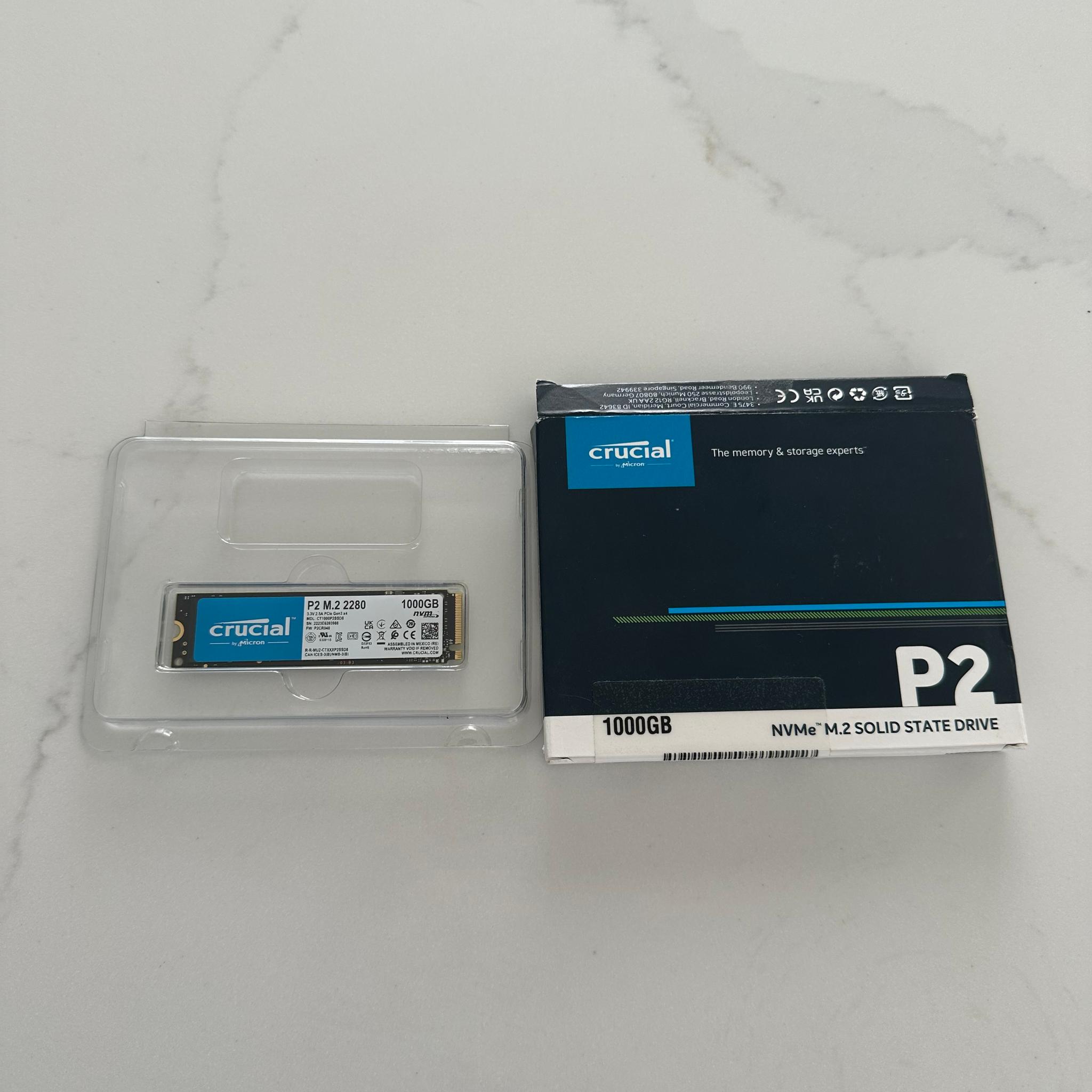 Crucial P2 1TB NVMe M.2 SSD - Tested 100% Health (8 Available)