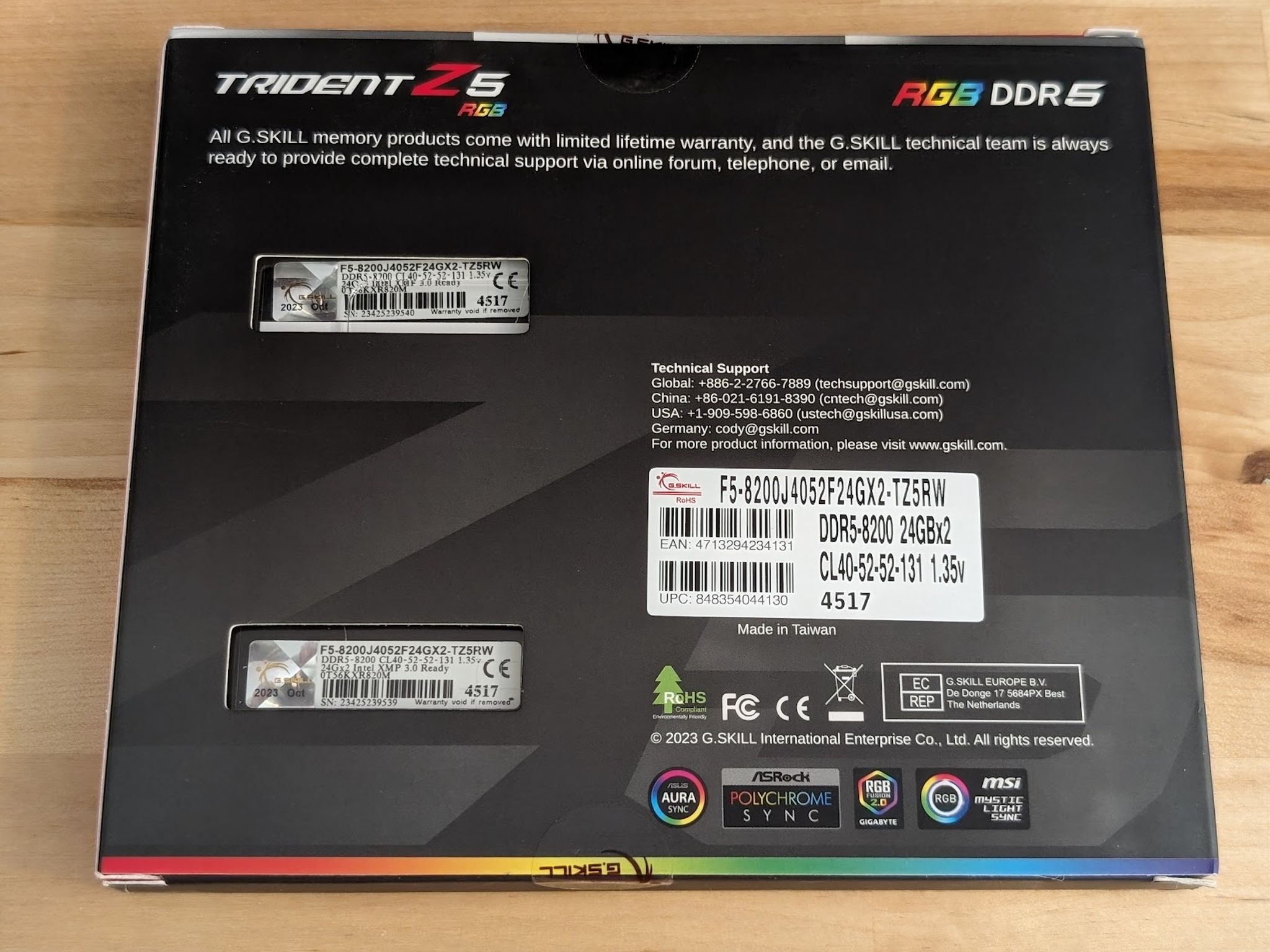G.SKILL Trident Z5 RGB Series 48GB (2 x 24GB) 288-Pin PC RAM DDR5 8200 - NEW SEALED