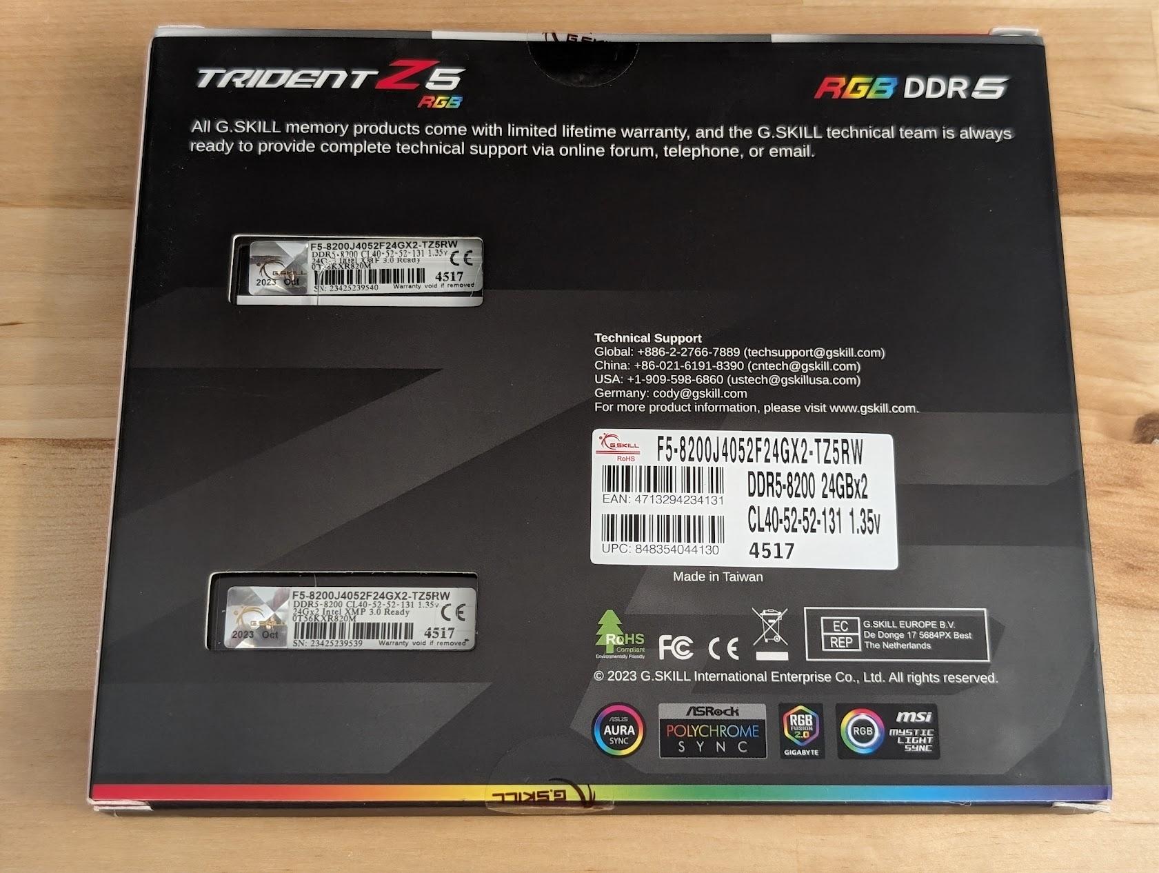 G.SKILL Trident Z5 RGB Series 48GB (2 x 24GB) 288-Pin PC RAM DDR5 8200 - NEW SEALED