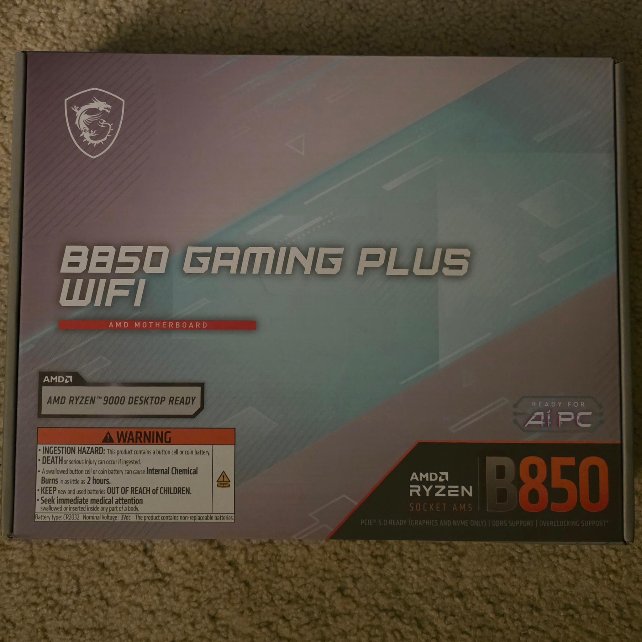 MSI B850 GAMING PLUS WIFI 7 AM5 ATX Motherboard Brand New Sealed