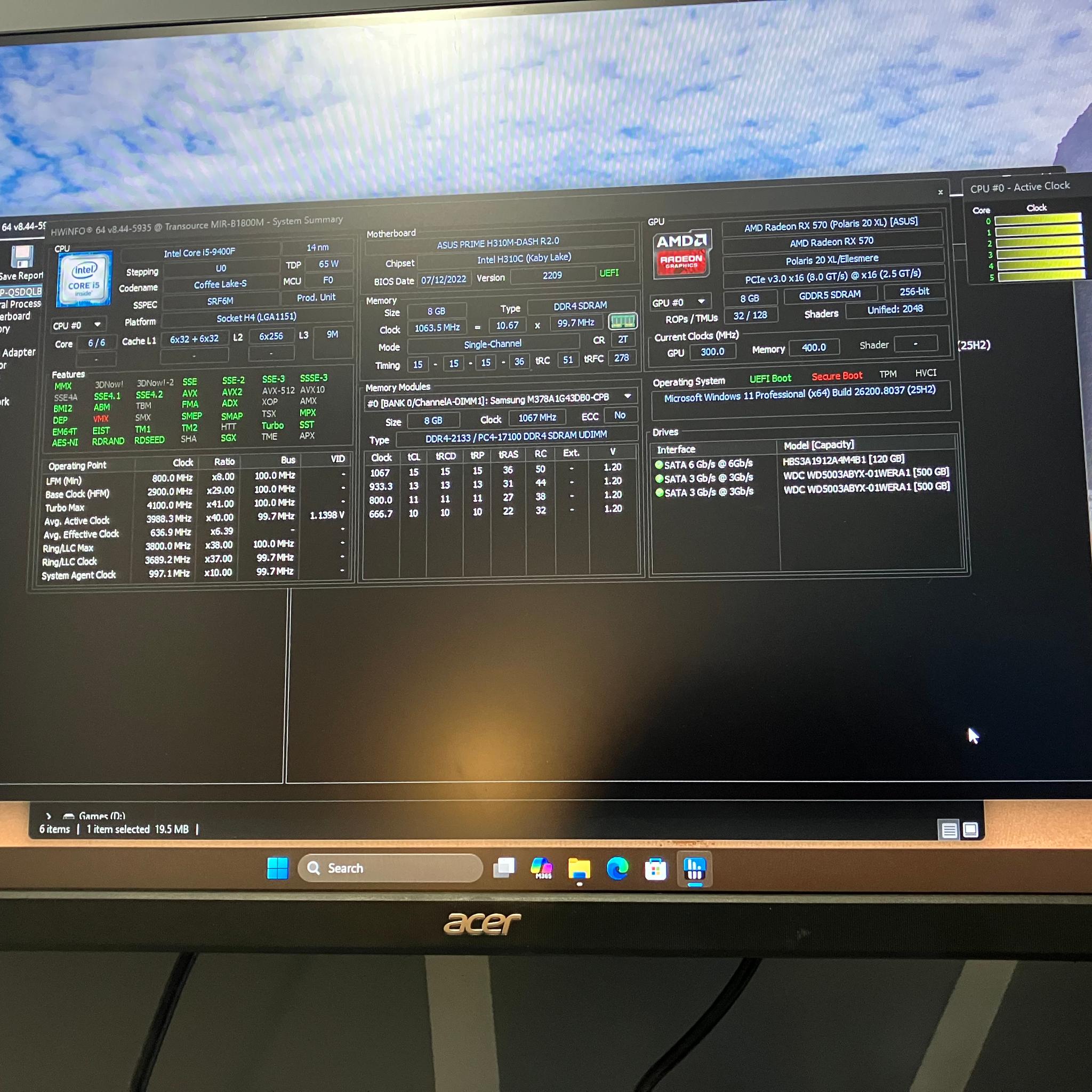 Six Core | i5-9400f | RX 570 OC | 8 GB Ram | 120 GB SSD | 1 TB Game HDD | 600W PSU | Win 11 Pro |