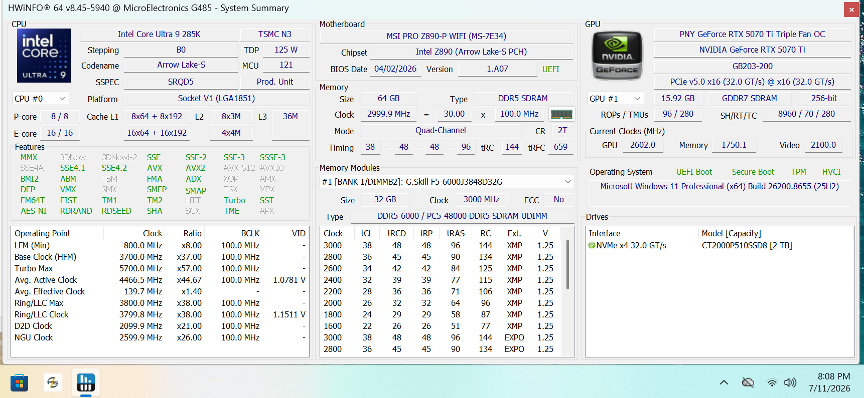 1440k/4k Build | 285K | 5070 TI | 64GB Ram | 2TB NVME