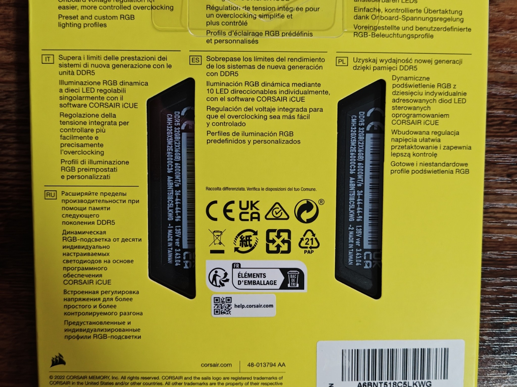 CORSAIR Vengeance RGB 32GB (2 x 16GB) 288-Pin PC RAM DDR5 6000 (PC5 48000)