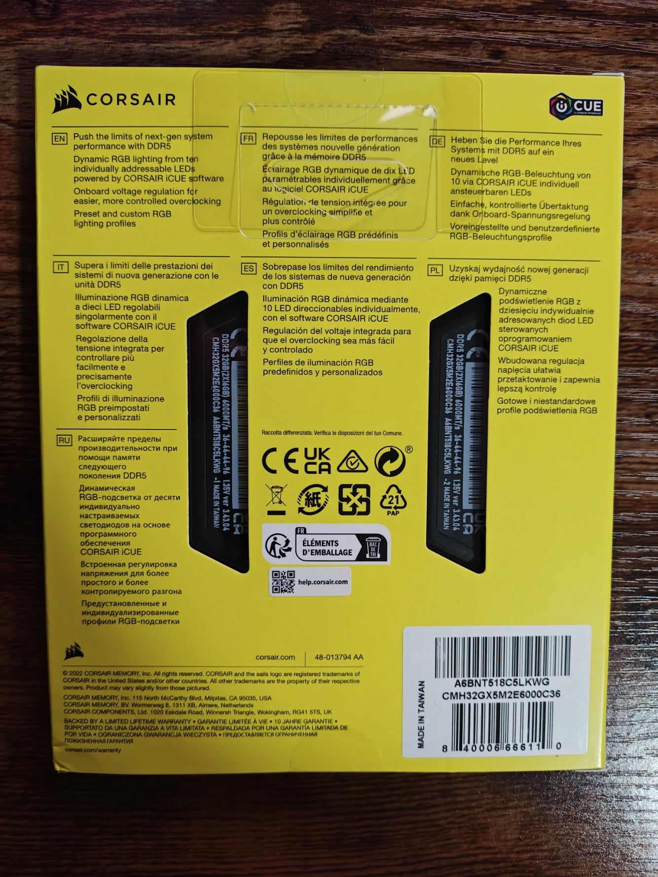 CORSAIR Vengeance RGB 32GB (2 x 16GB) 288-Pin PC RAM DDR5 6000 (PC5 48000)