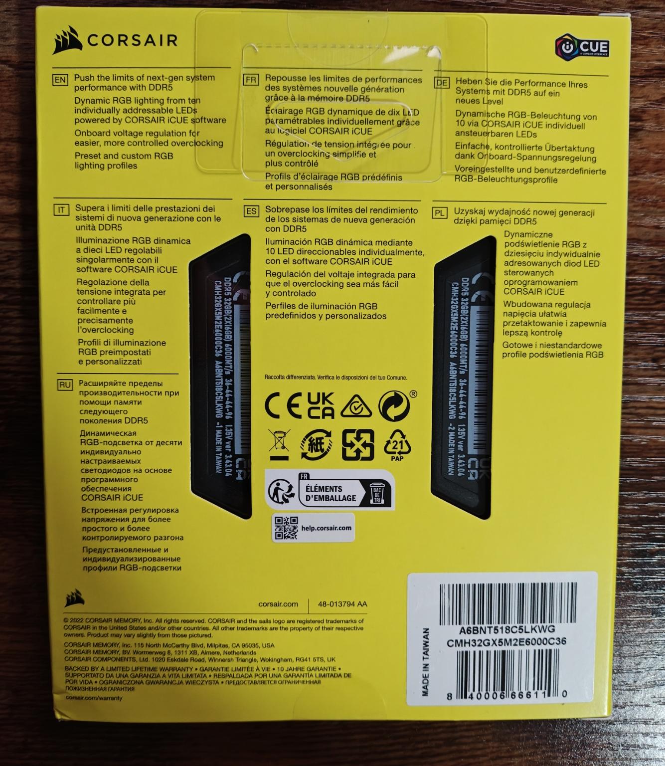 CORSAIR Vengeance RGB 32GB (2 x 16GB) 288-Pin PC RAM DDR5 6000 (PC5 48000)