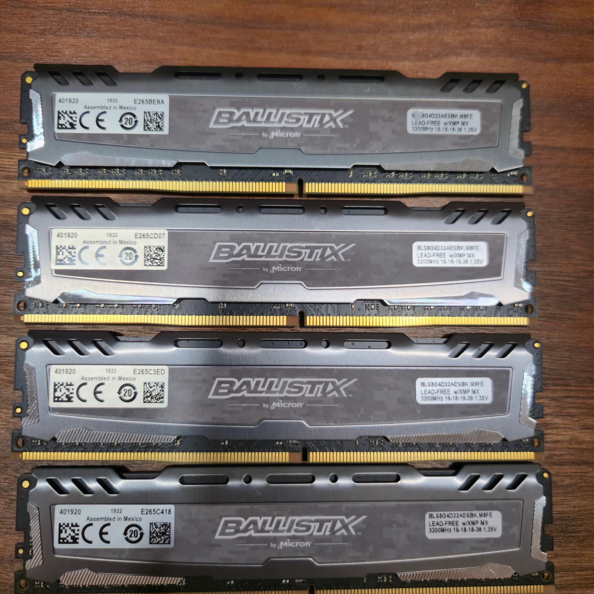 Crucial Ballistics 4x8gb 32gb single rank Cl16 3200mhz ddr4
